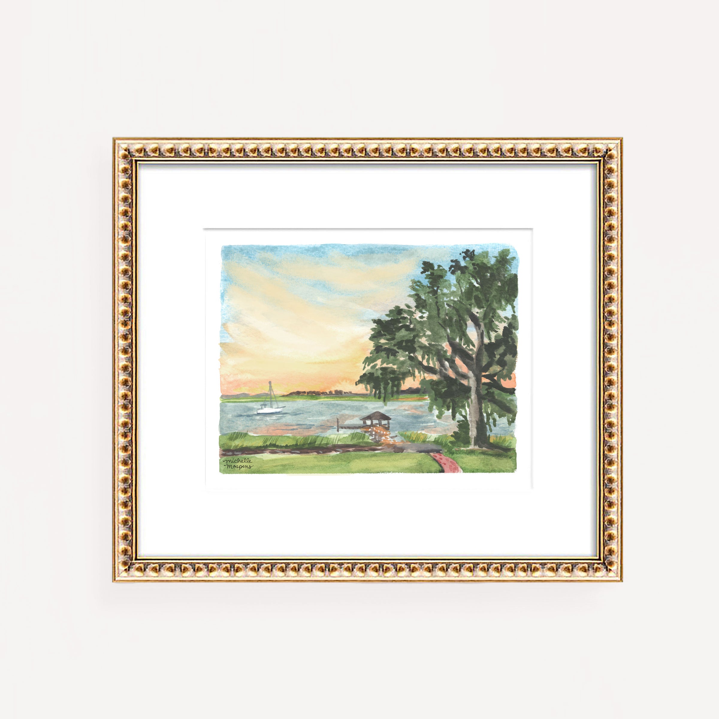 Southern Marsh Sunset No2 Watercolor Wall Art Print by Michelle Mospens
