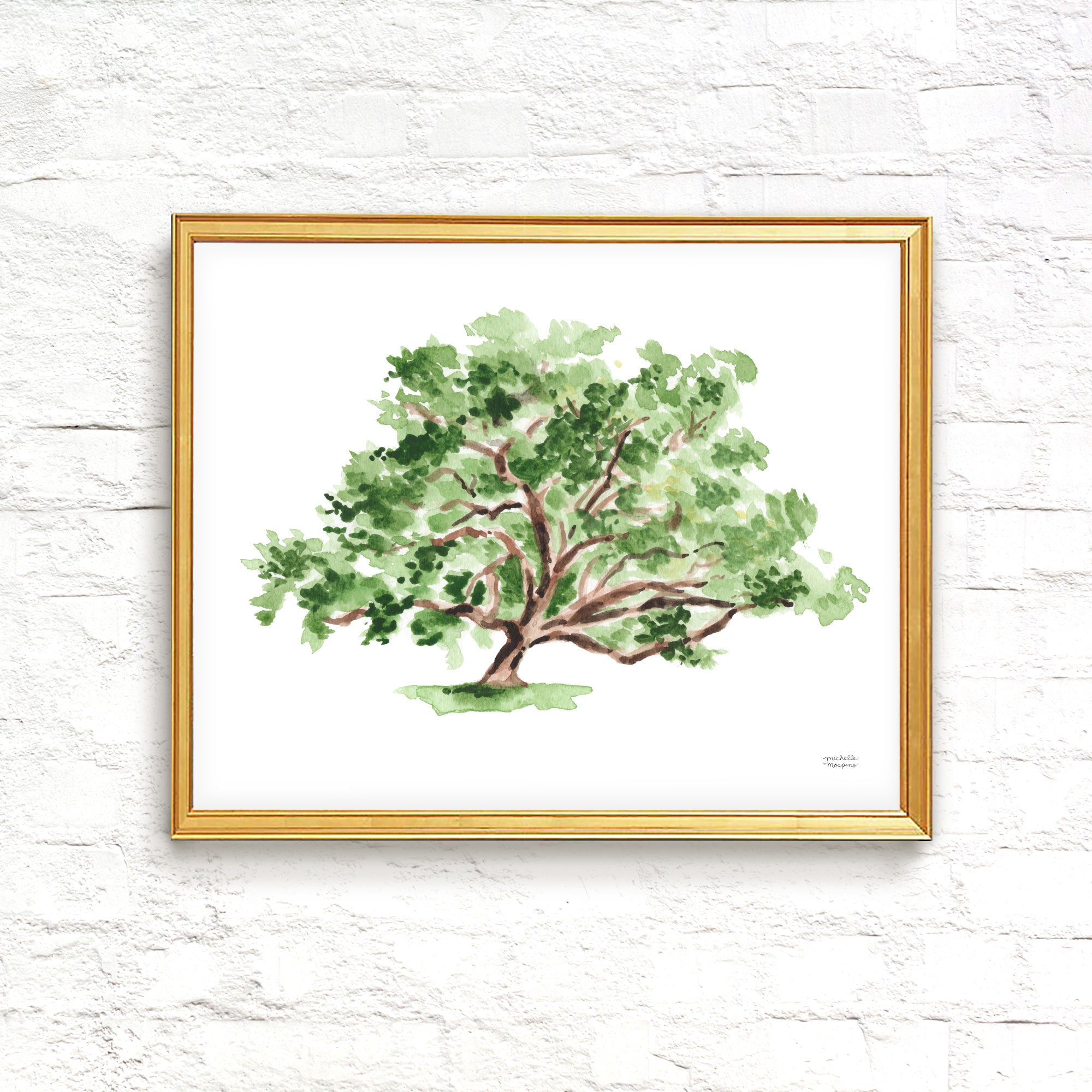 Southern Oak Tree watercolor coastal wall art print by artist Michelle Mospens