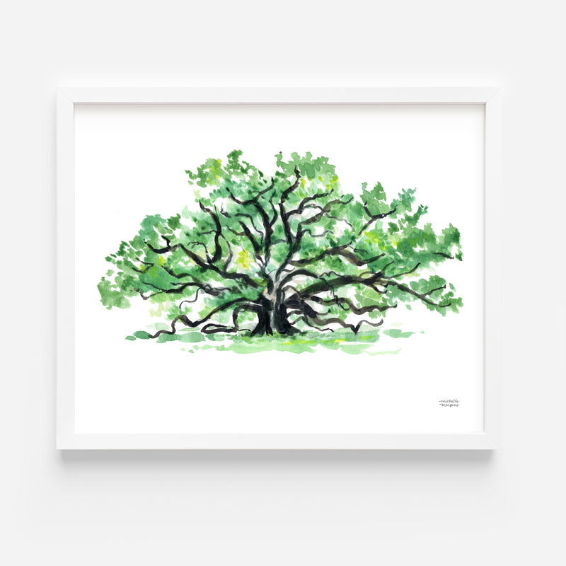 Majestic Southern Oak Tree Watercolor Wall Art Print by Michelle Mospens, Unframed