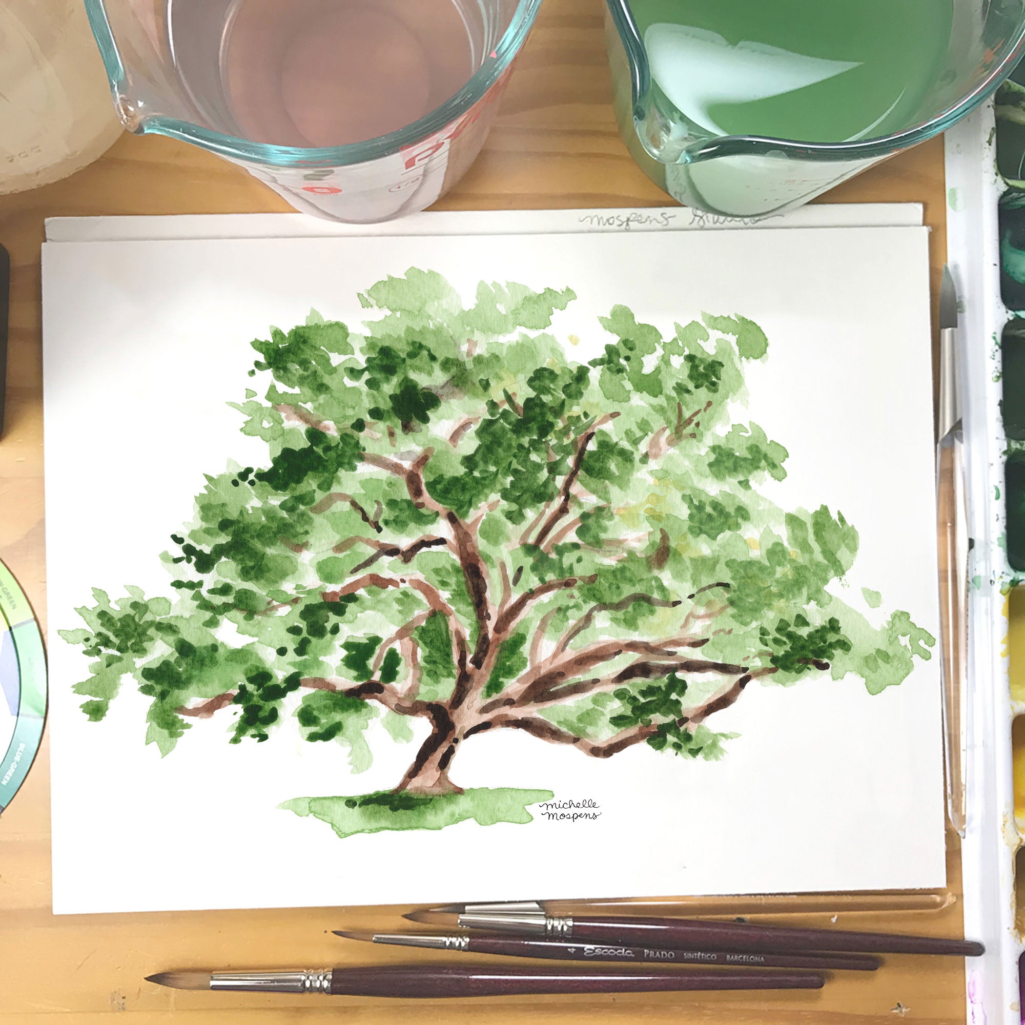 Southern Oak Tree watercolor coastal wall art print by artist Michelle Mospens