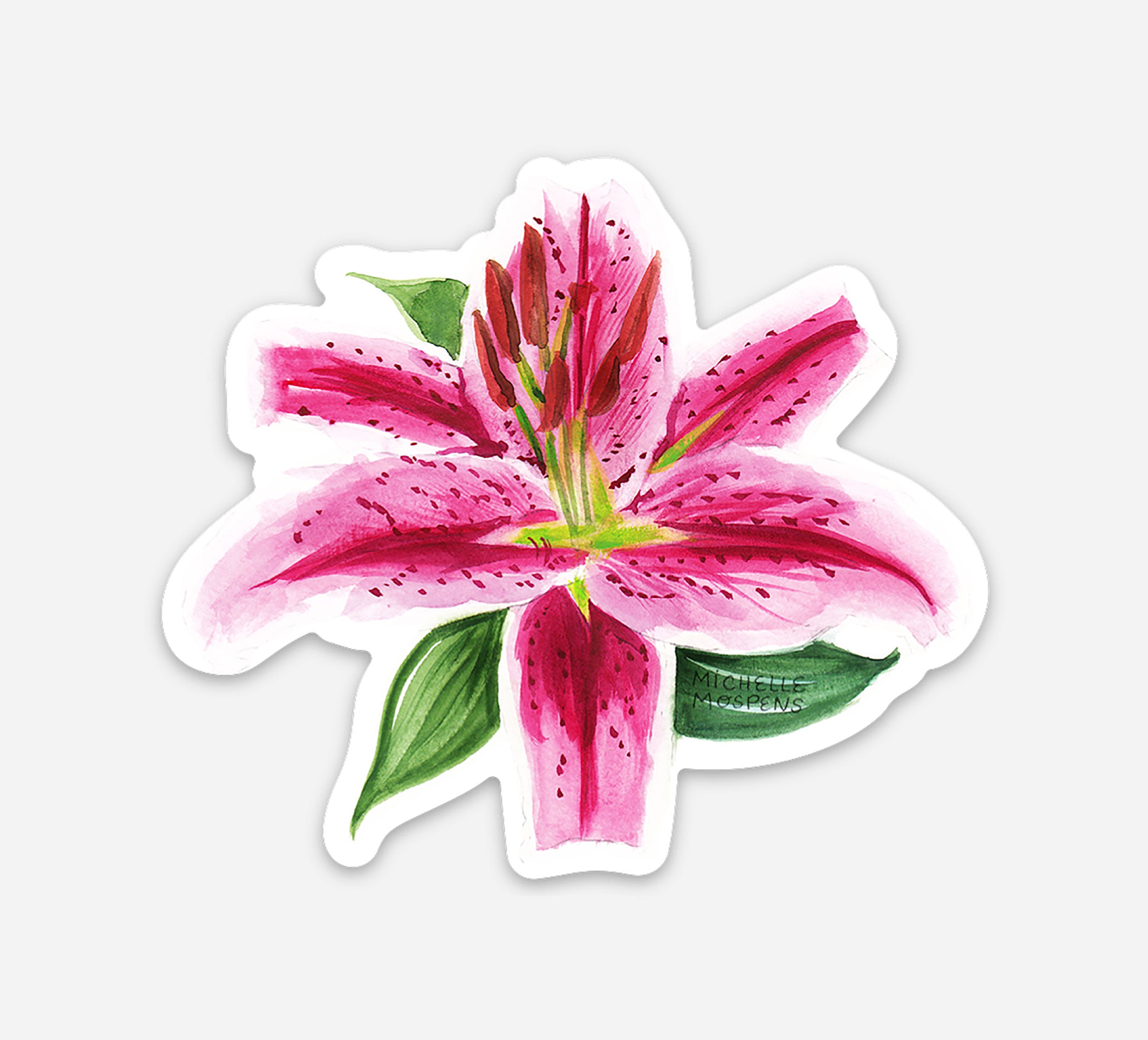 Pink Stargazer Lily Botanical Floral Watercolor Illustrated Die-cut Sticker
