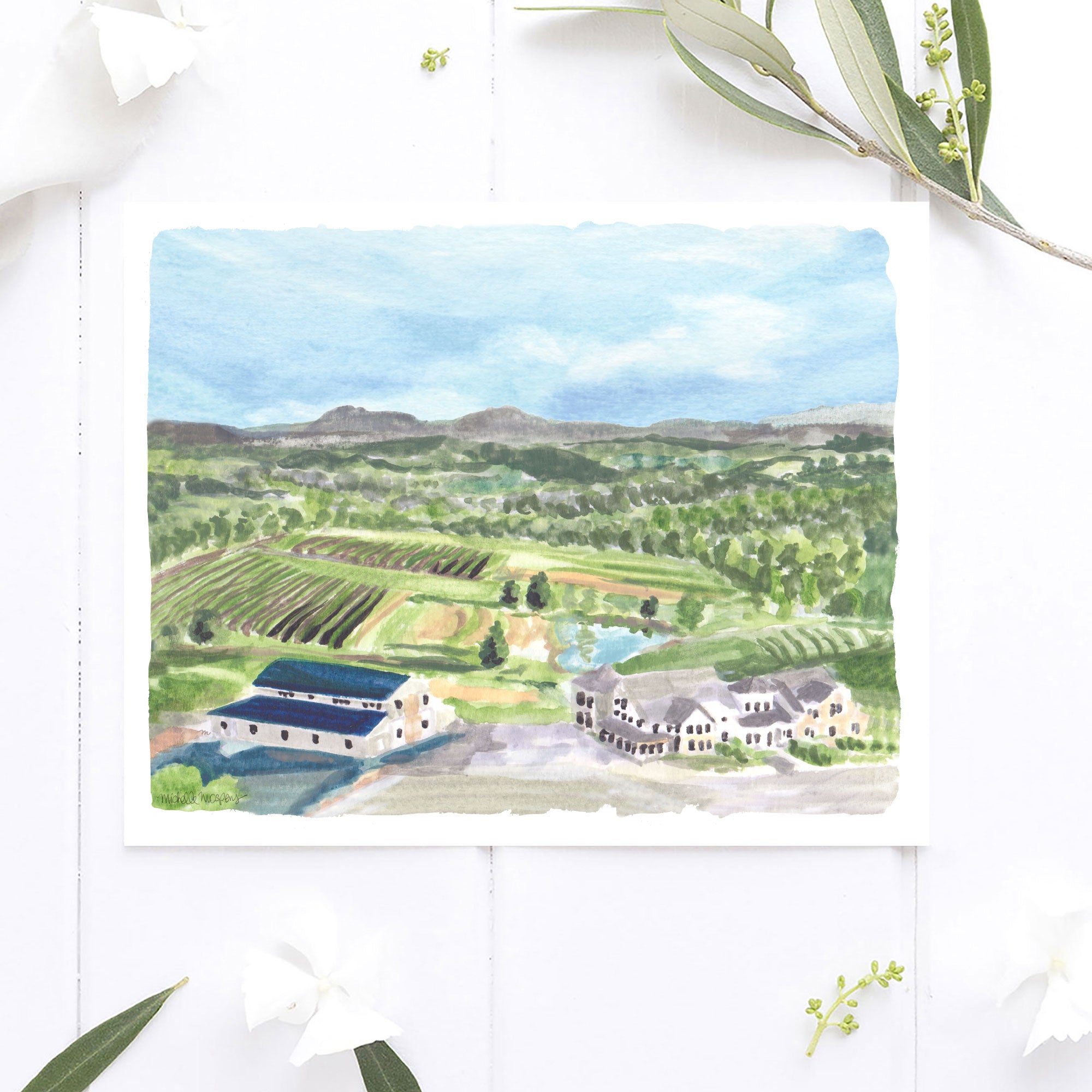 Stone Tower Winery Virginia Watercolor Wall Art Print