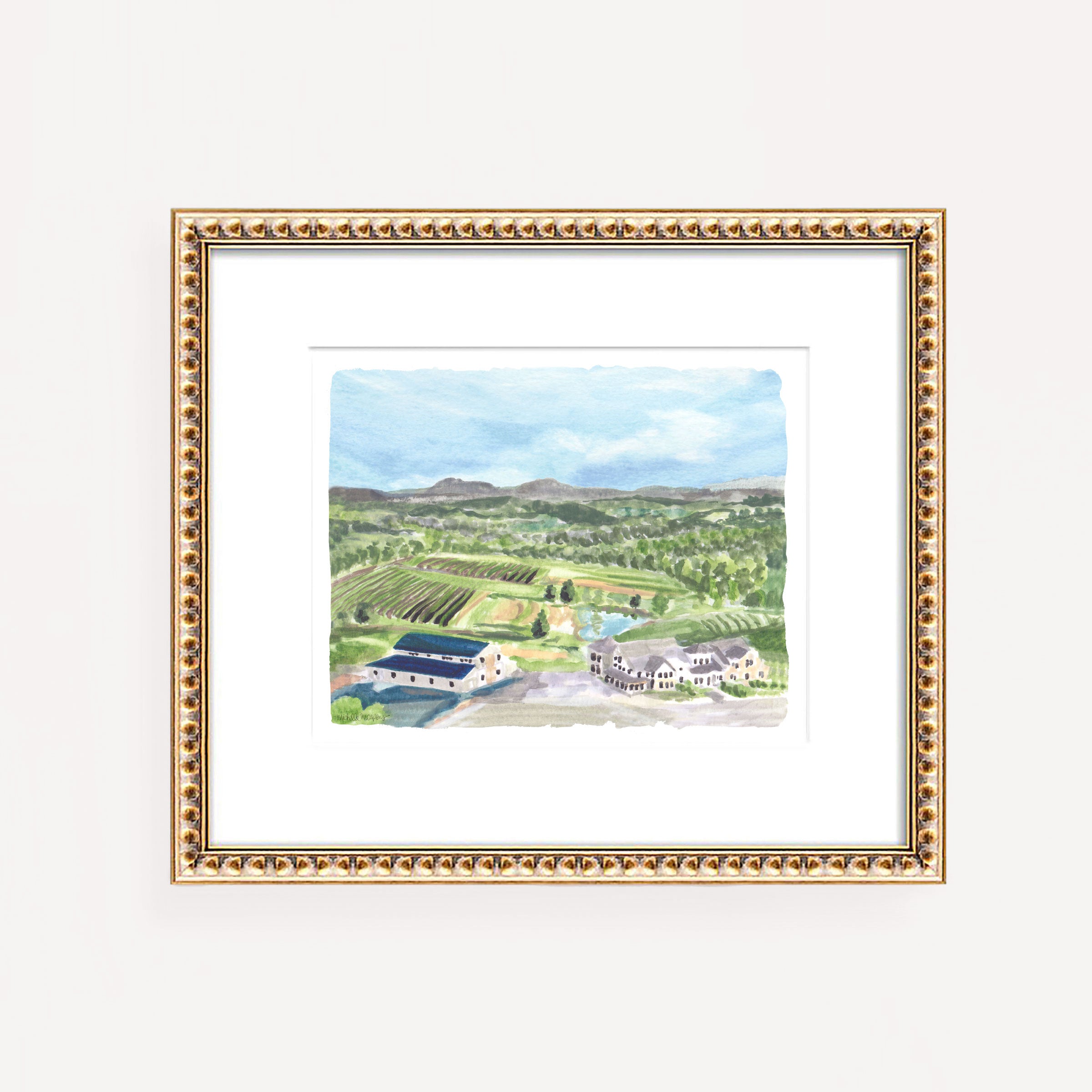 Stone Tower Winery Virginia Watercolor Wall Art Print