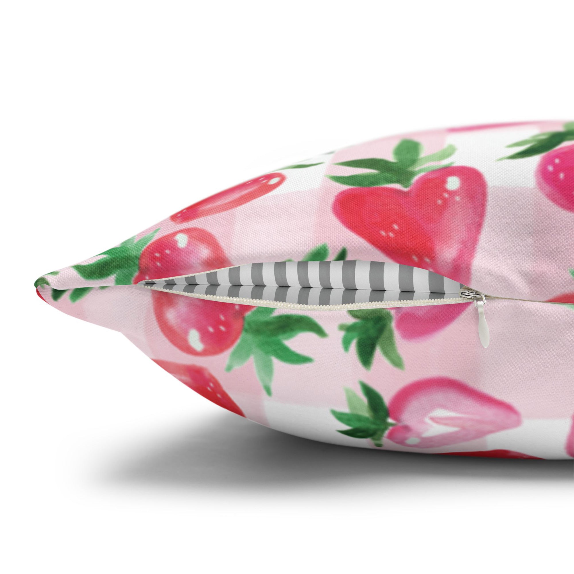 Watercolor Coquette Cottage Strawberry Gingham Decorative Pillow Cover