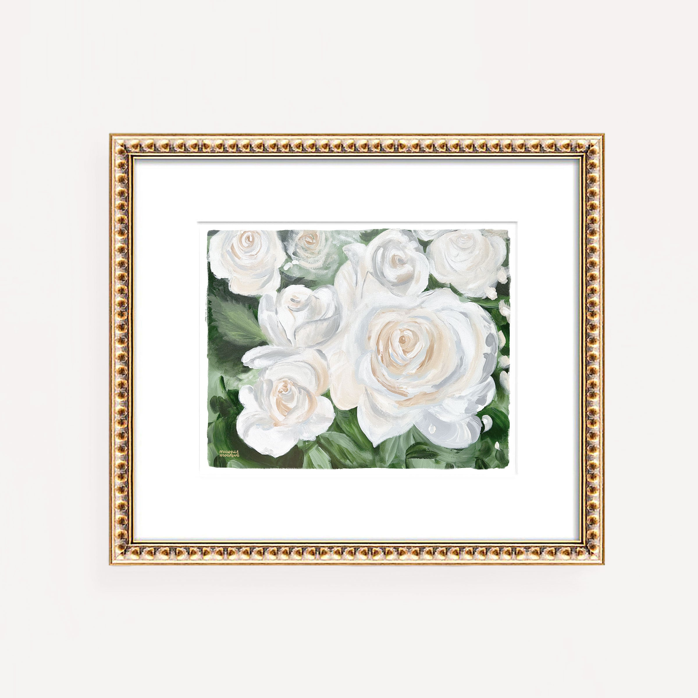 Summer Lover White Roses Painting Wall Art Print by Michelle Mospens