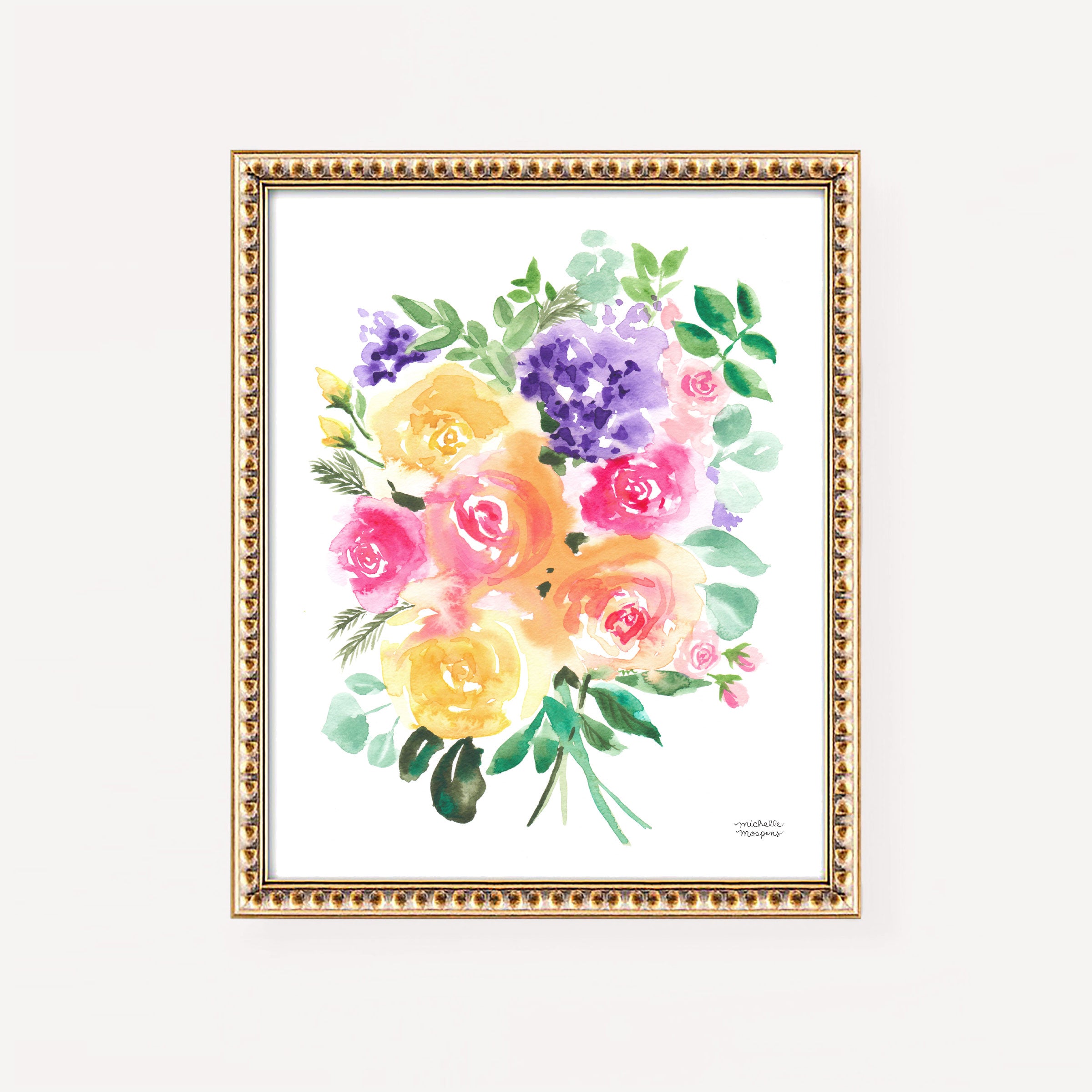 Summery Bouquet Floral Watercolor Wall Art Print