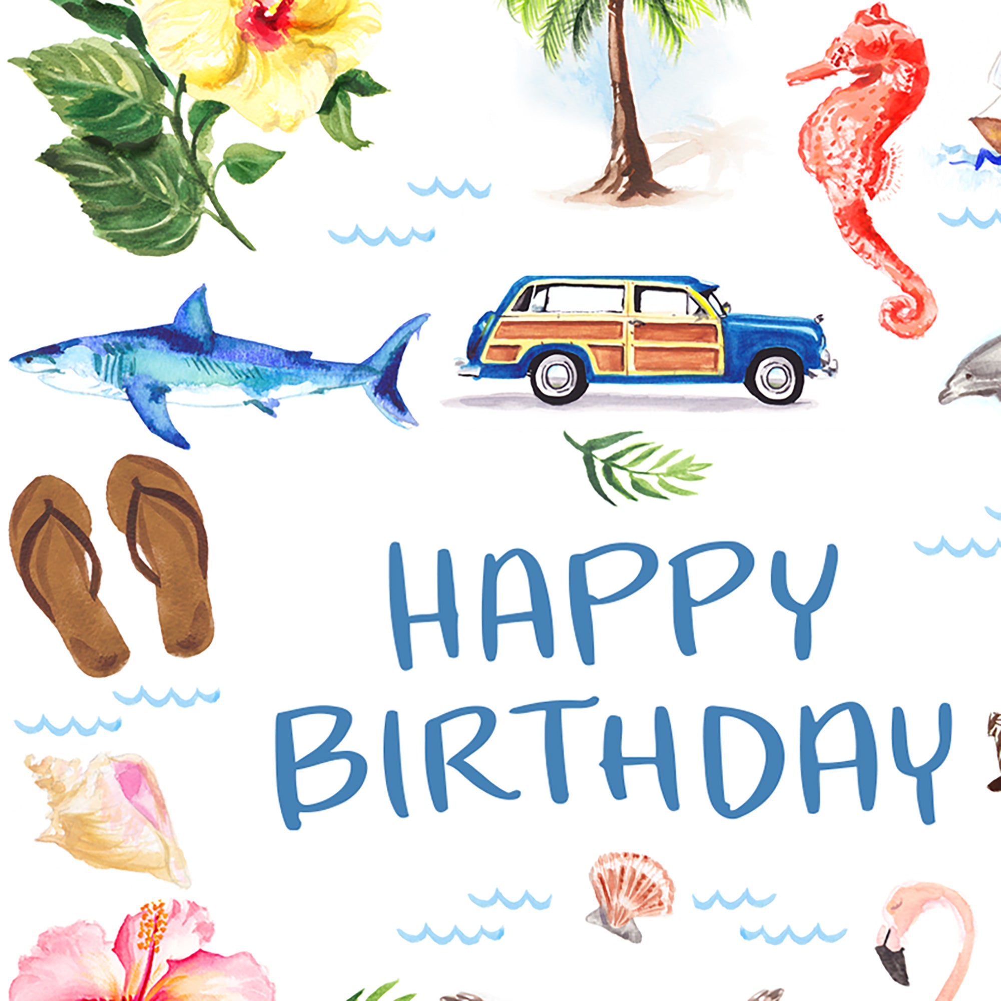 Watercolor Beach Birthday Card