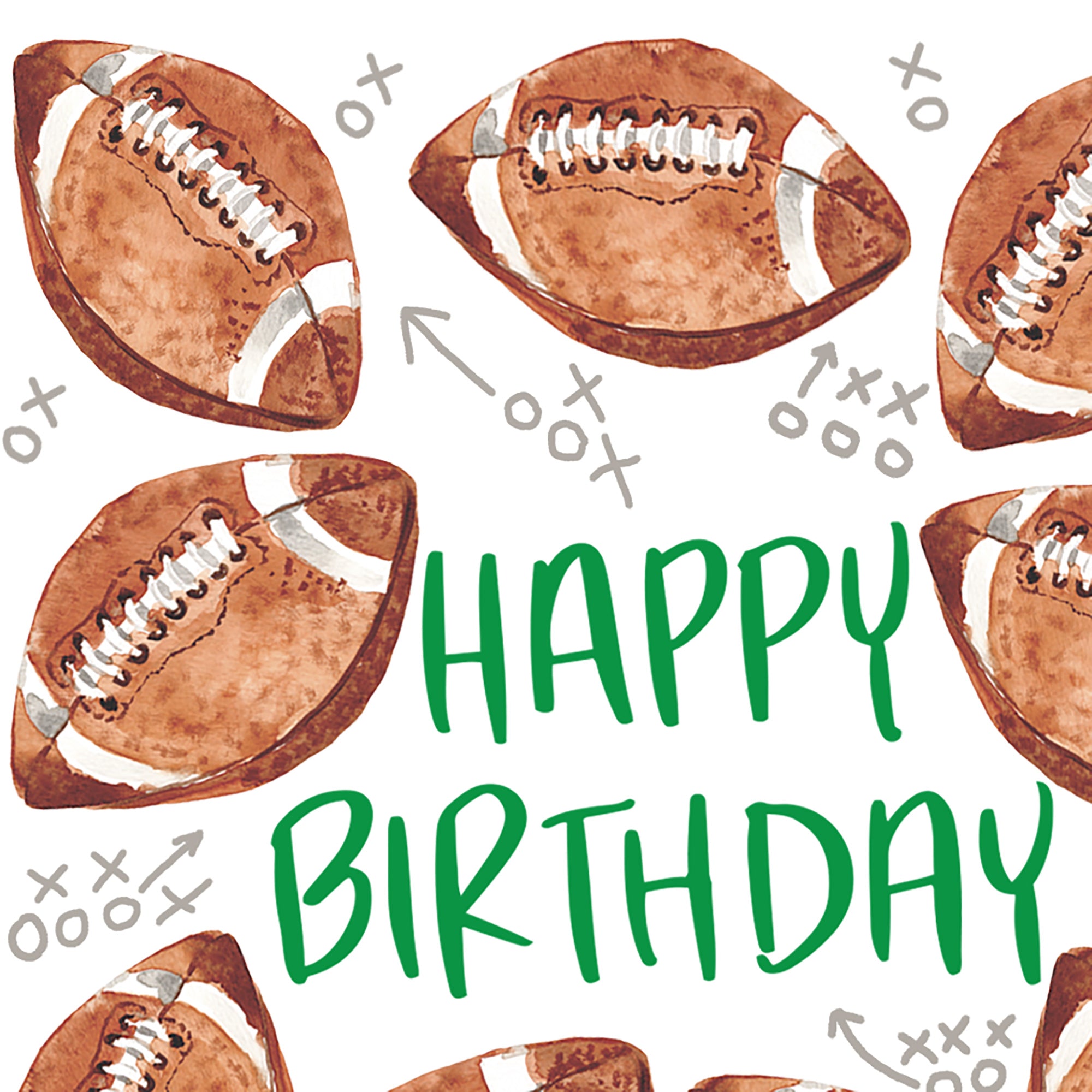 Watercolor Footballs Sporty Happy Birthday Card