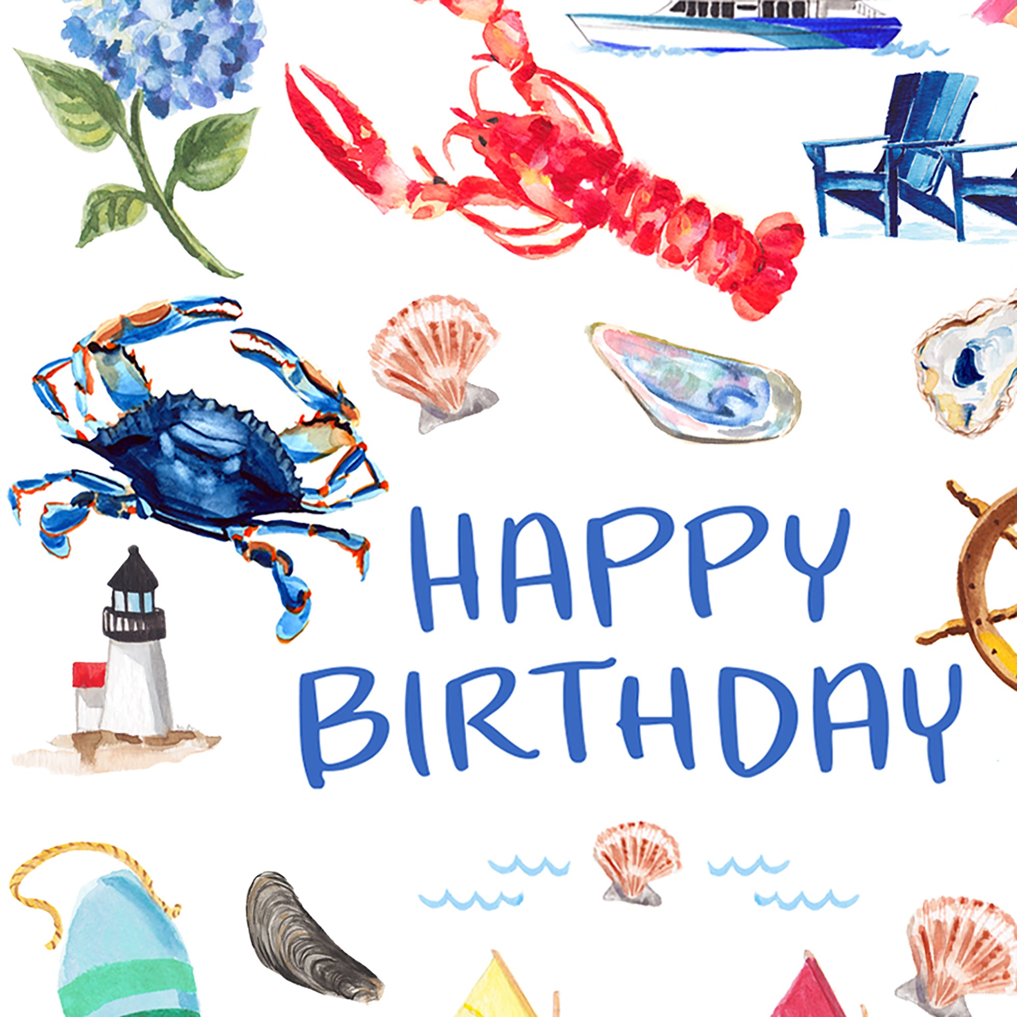 Watercolor Coastal Nautical Birthday Card