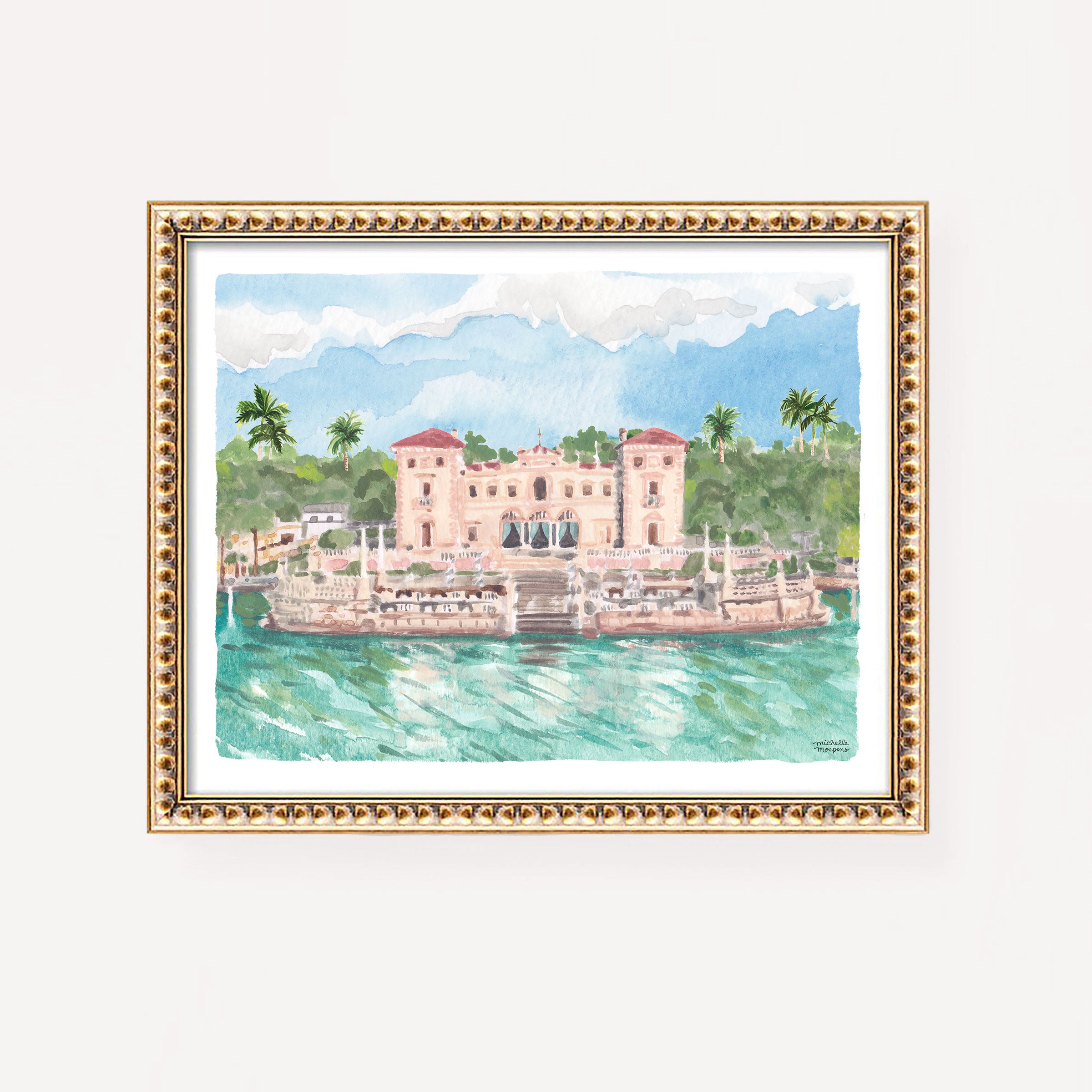 Vizcaya Museum & Gardens Miami Florida Watercolor Wall Art Print by Michelle Mospens