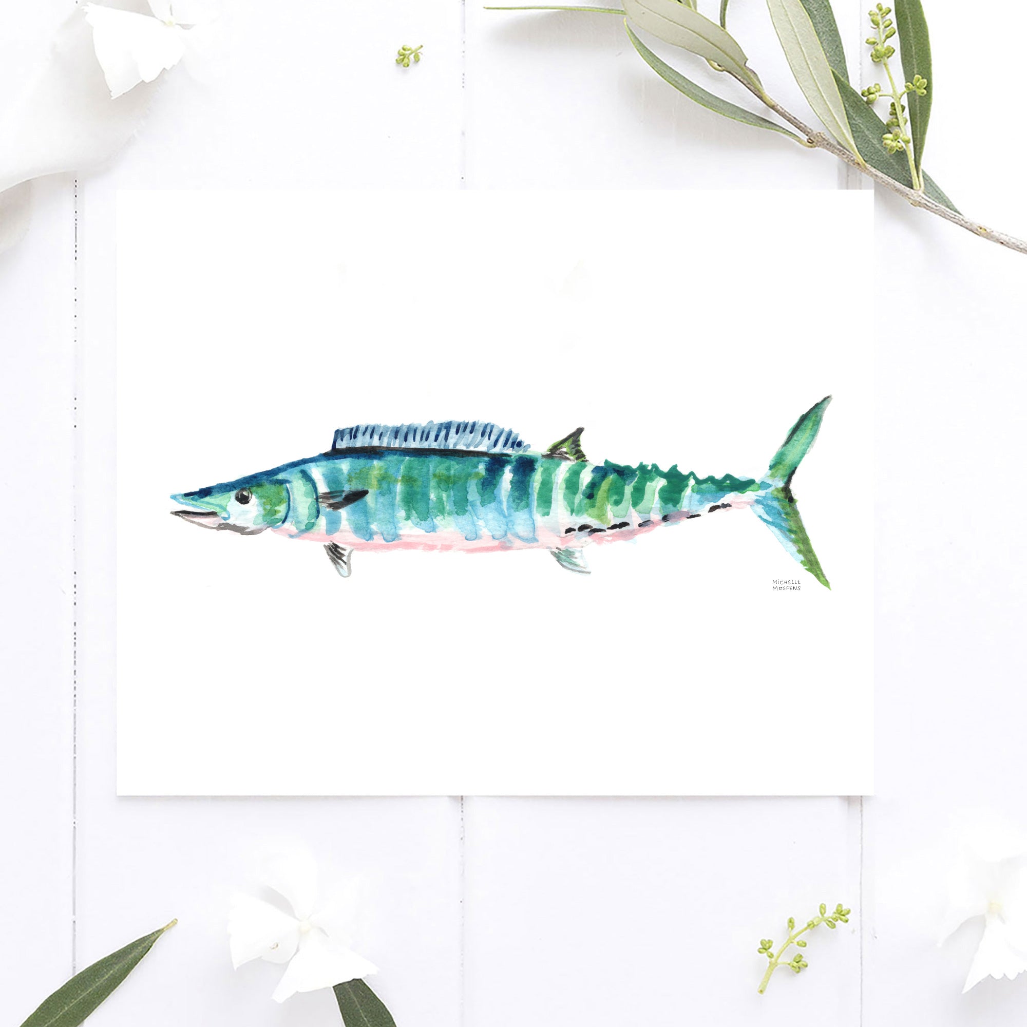 Fish Wall Art Print Watercolor Wahoo Fish