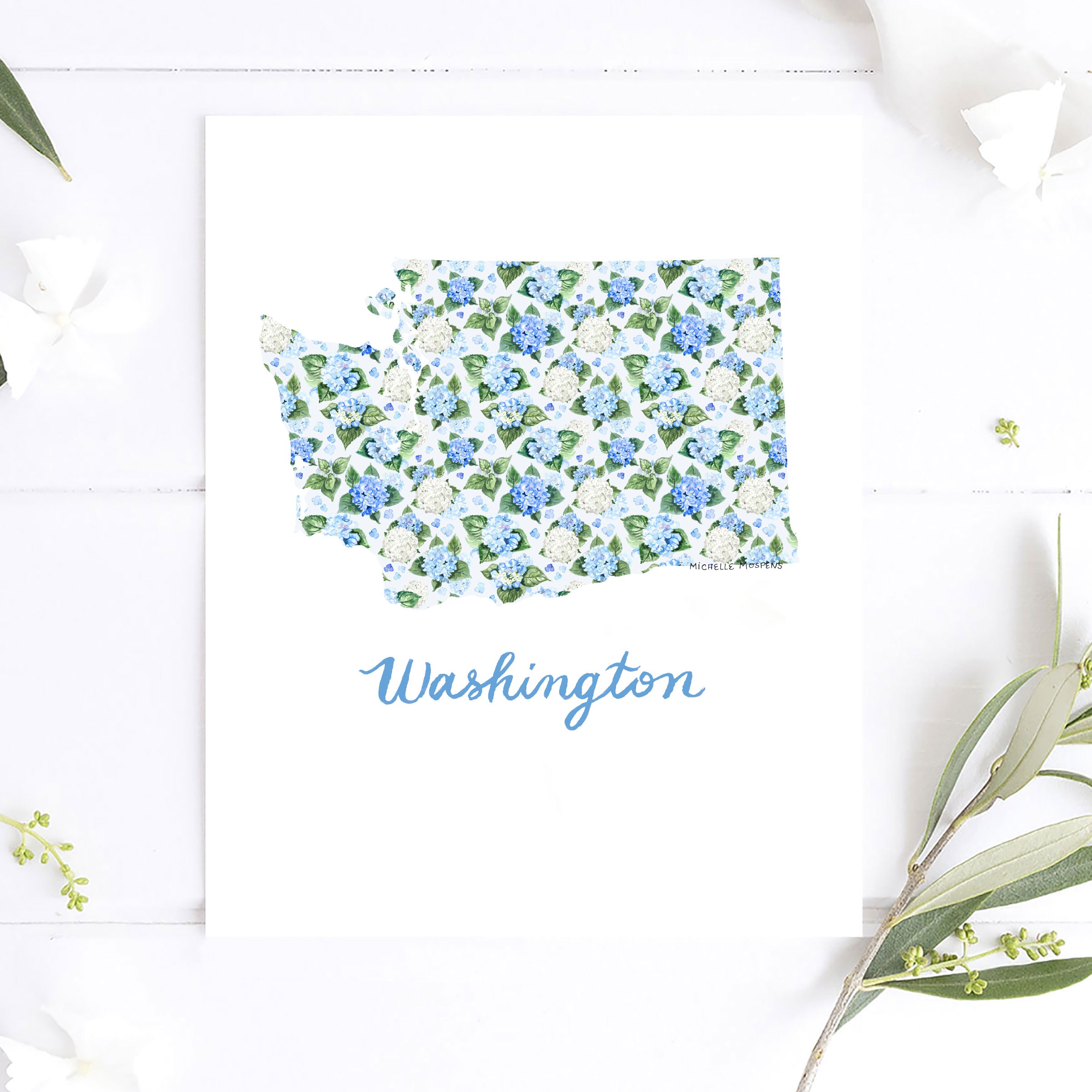 Washington State Watercolor Wall Art Print by Michelle Mospens | Cute Washington Gift