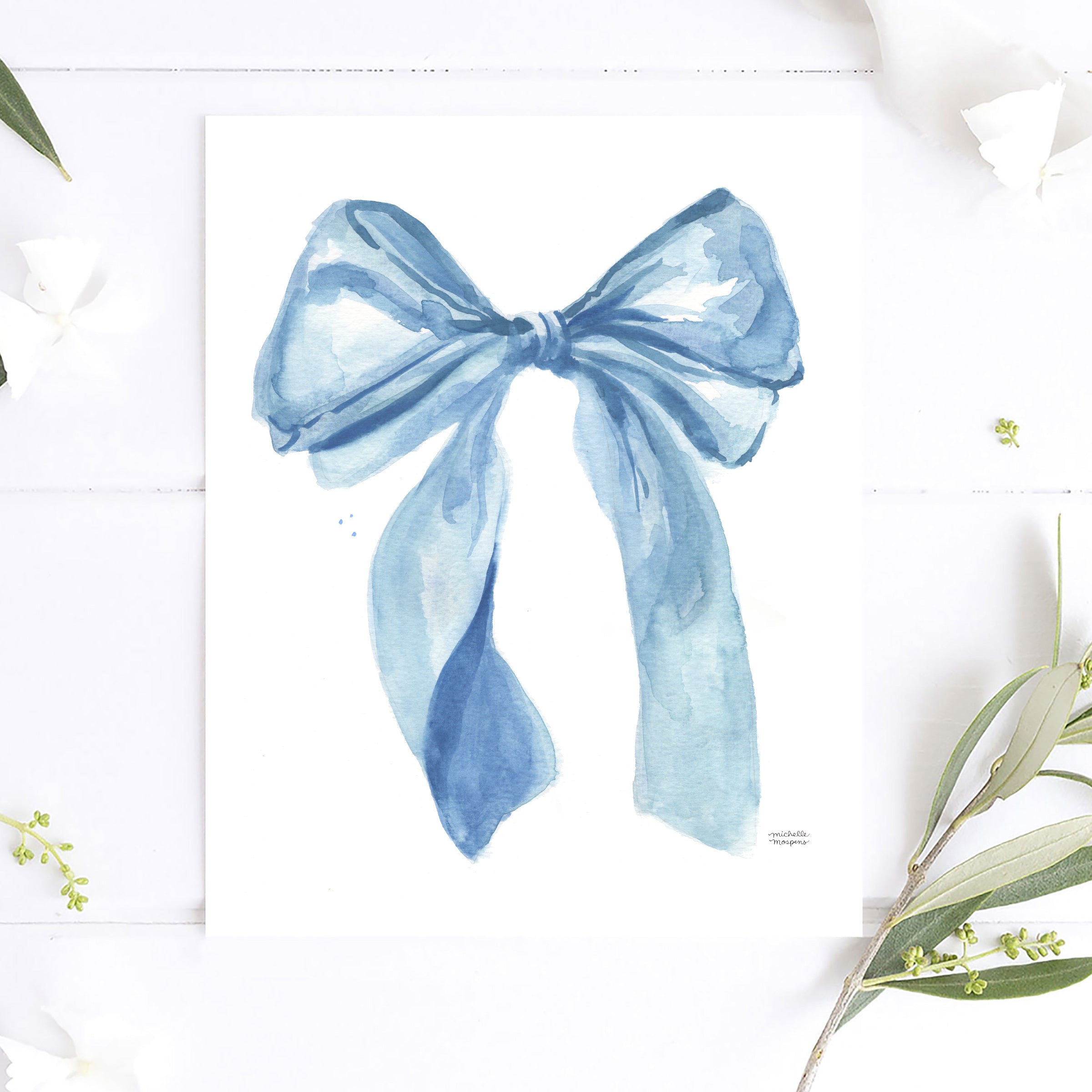 Cute Preppy Fashion Bow Light Blue Girly Extra Large Wall Art Print by Michelle Mospens