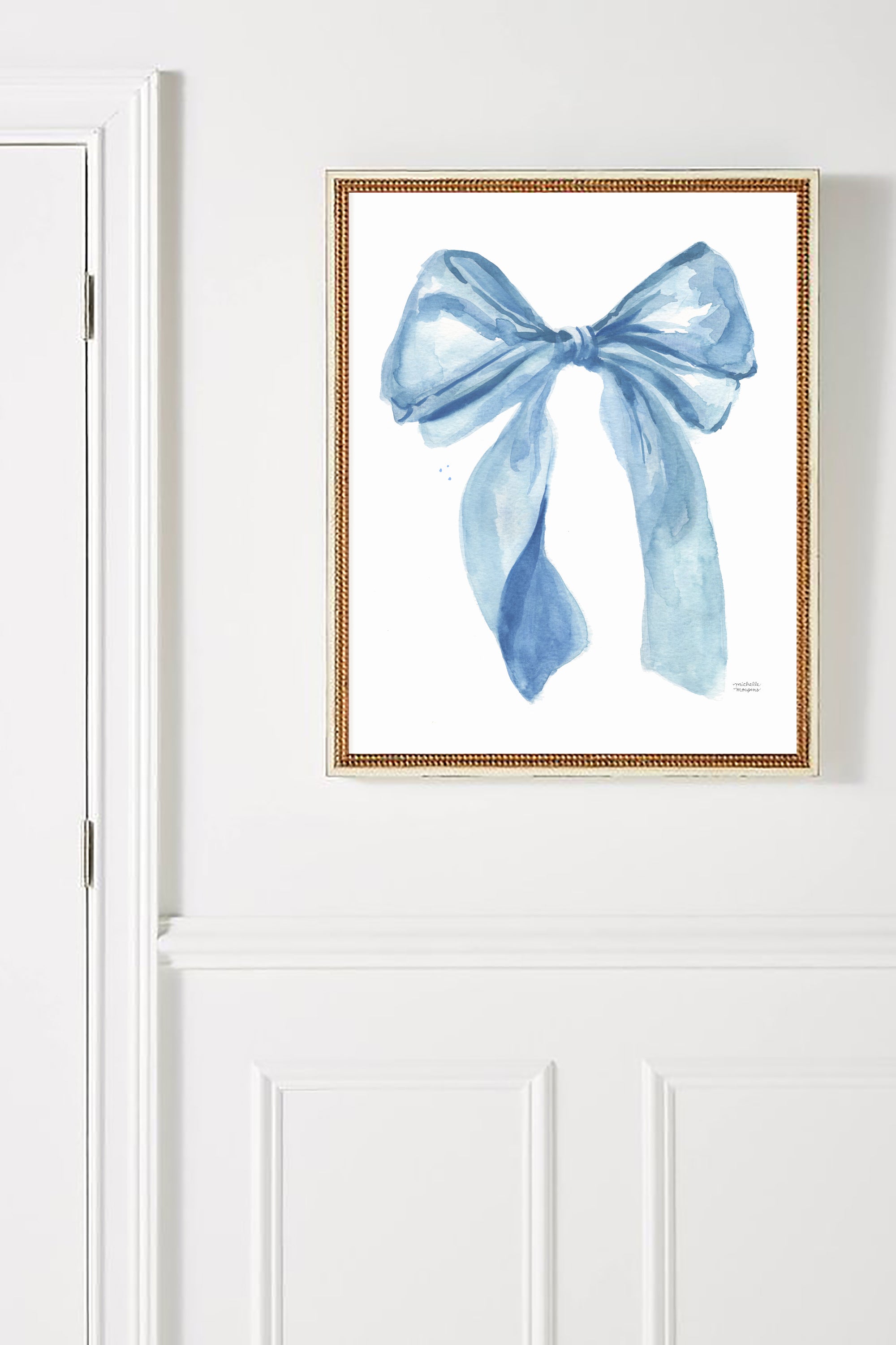 Cute Preppy Fashion Bow Light Blue Girly Extra Large Wall Art Print by Michelle Mospens