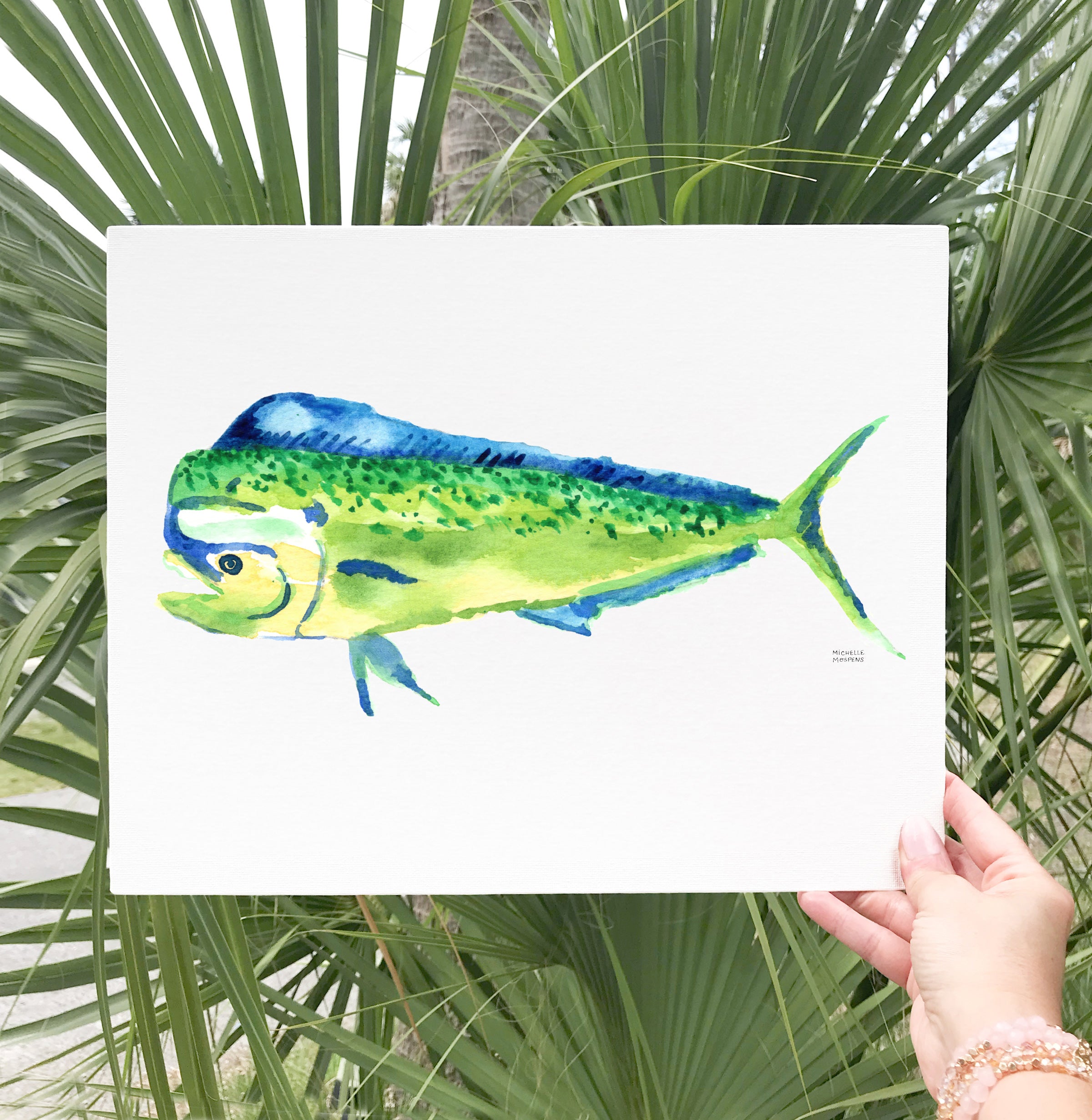 Fish Art Prints Set of 2 Nautical Fisherman Decor with Watercolor Mahi Mahi and Wahoo Fish