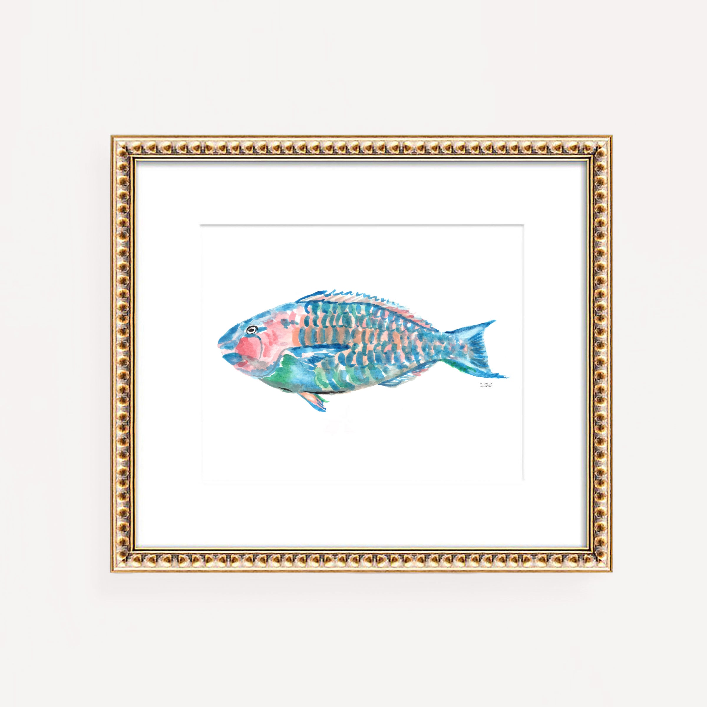 Fish Wall Art Print Watercolor Parrotfish