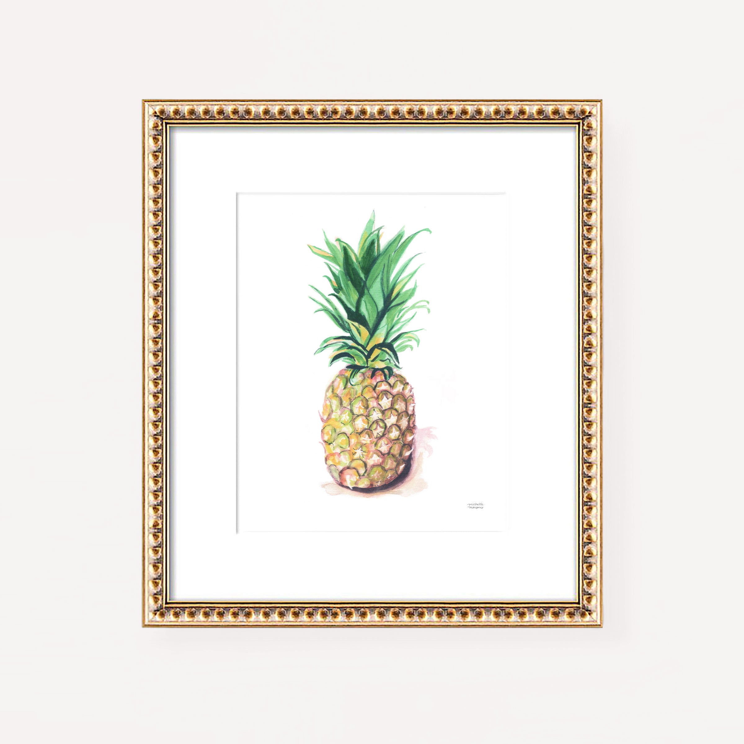 Pineapple Watercolor Painting Fruit Artwork Yellow and Green Modern Kitchen Wall Art Watercolor Pineapple Art Print