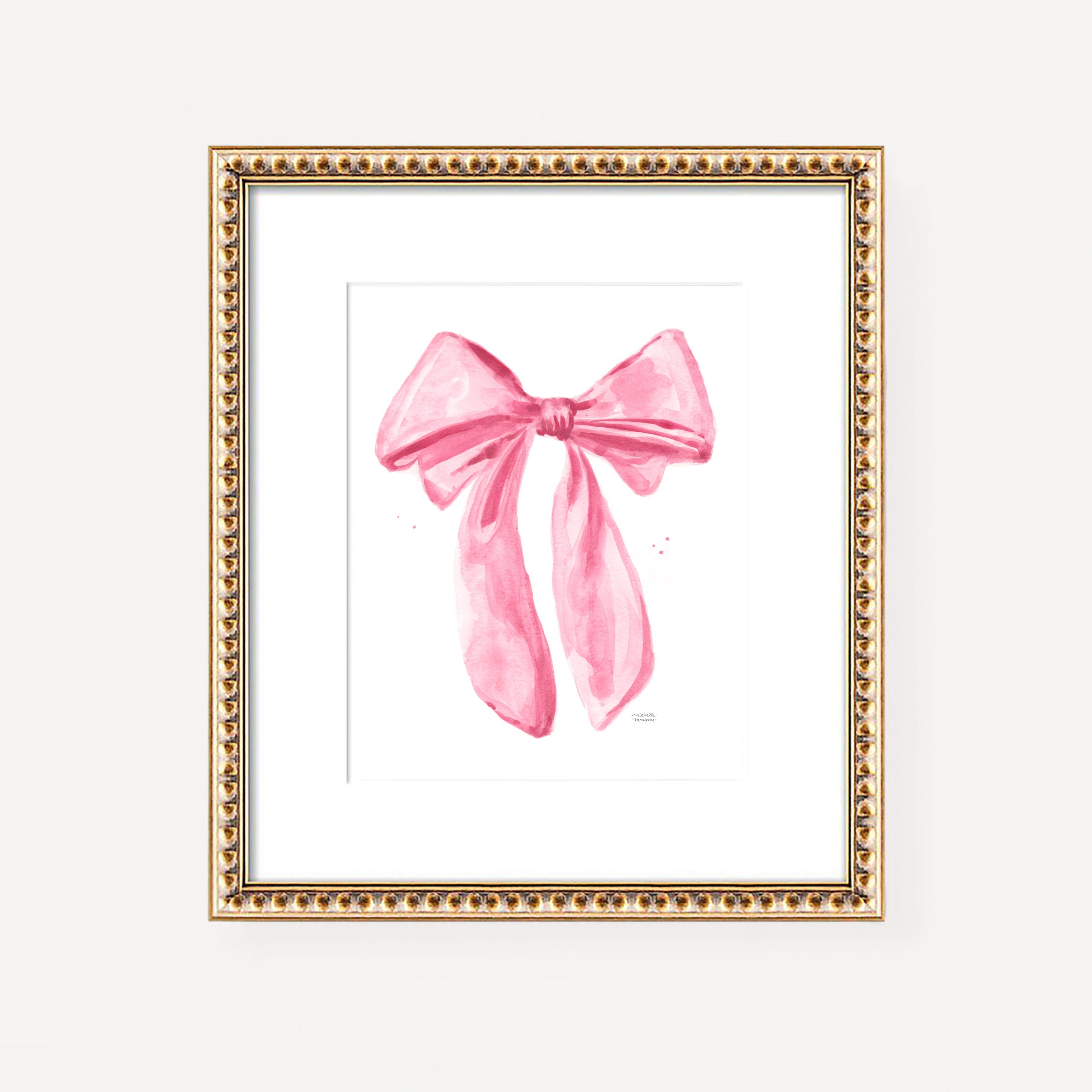 Cute Watercolor Bow Pink Fashion Girly Extra Large Wall Art Print by Michelle Mospens