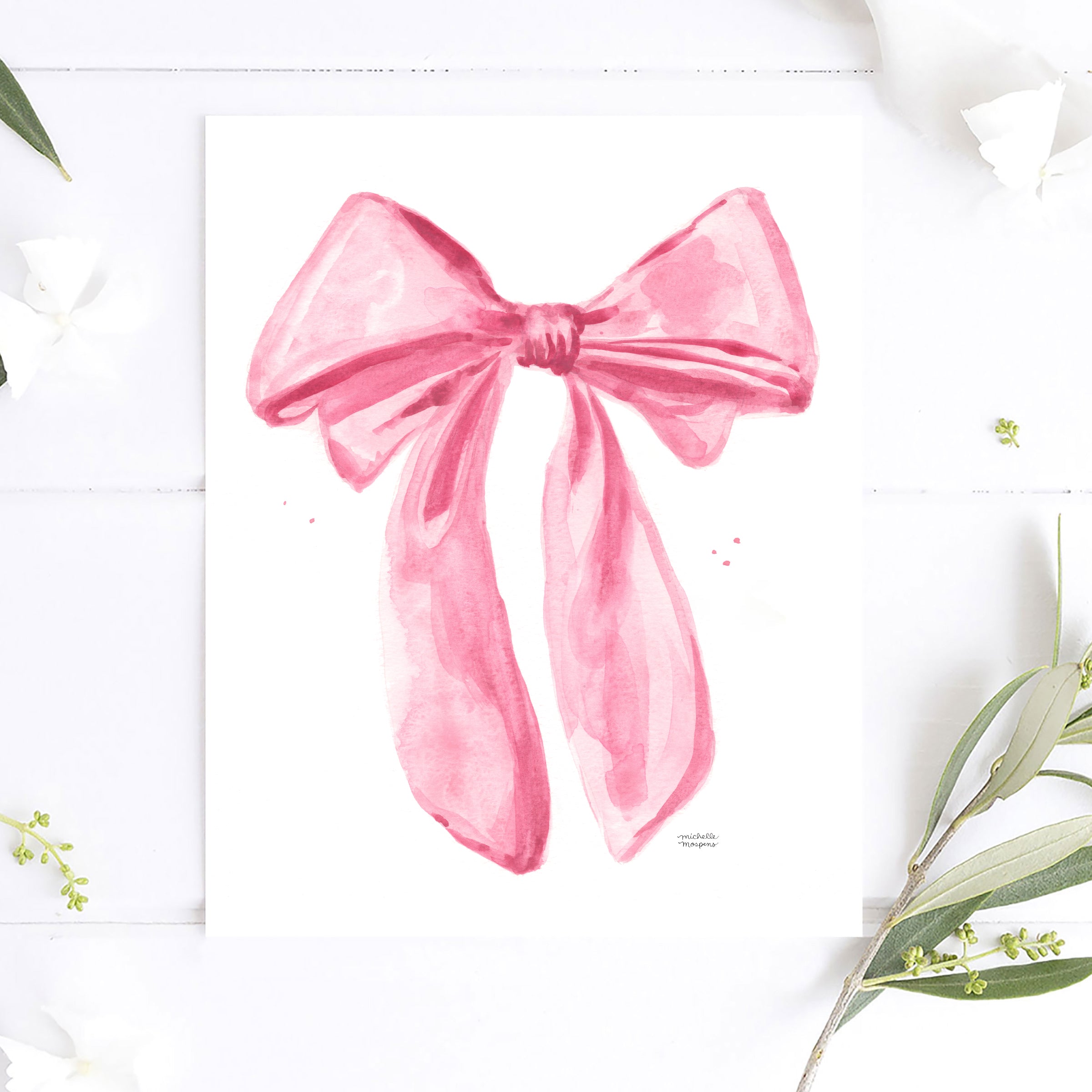 Cute Watercolor Bow Pink Fashion Girly Extra Large Wall Art Print by Michelle Mospens