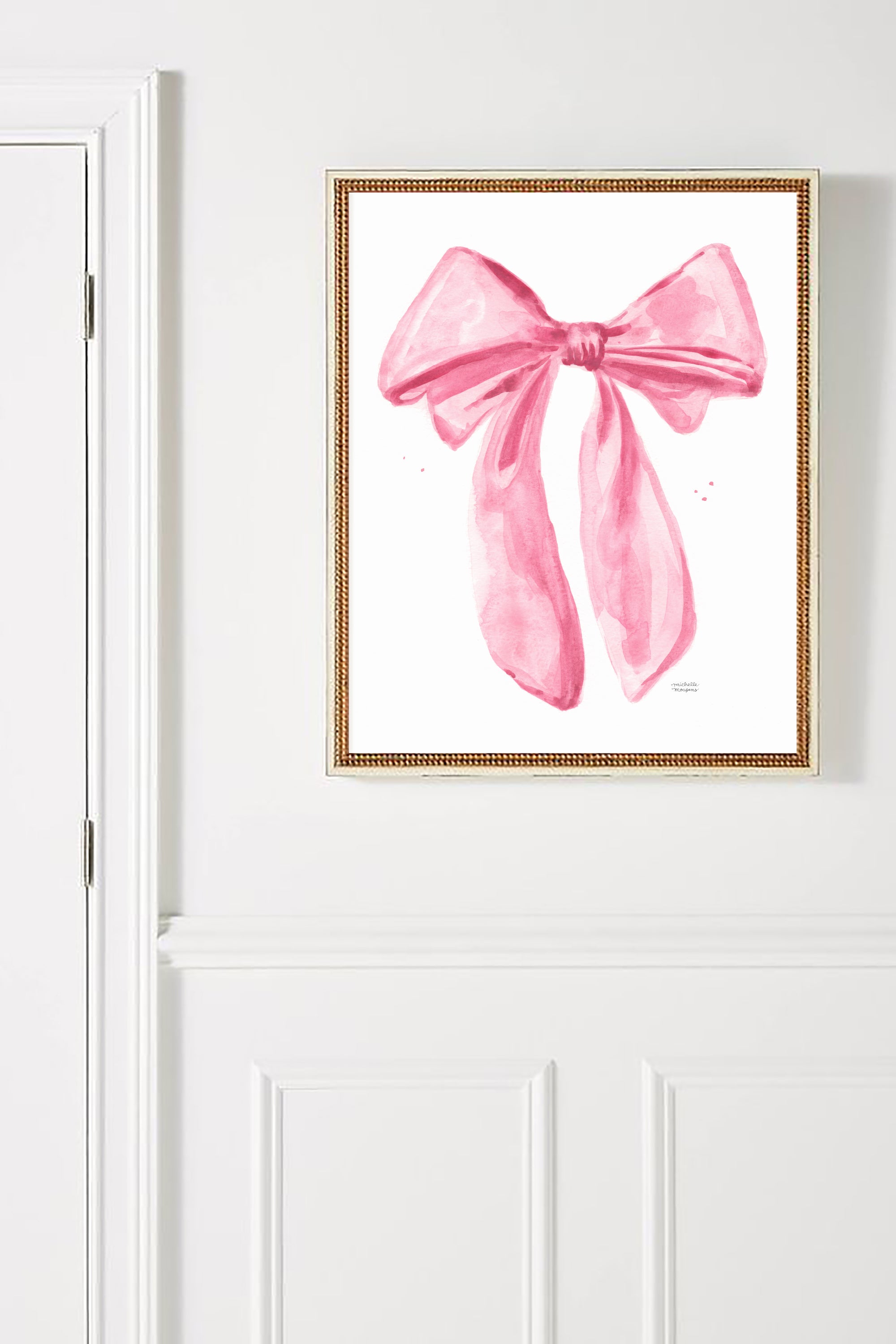 Cute Watercolor Bow Pink Fashion Girly Extra Large Wall Art Print by Michelle Mospens