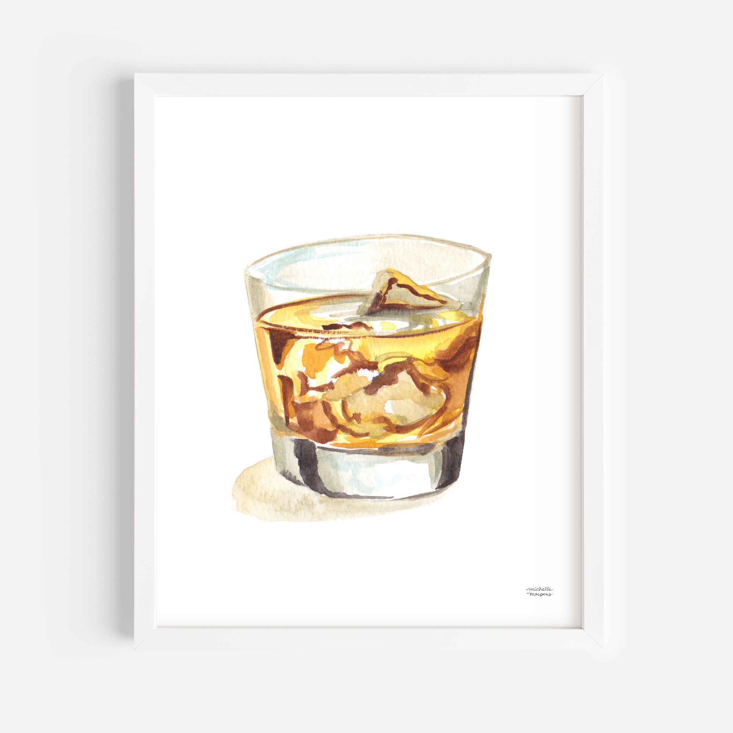 Whiskey On The Rocks Watercolor Bar Cart Decor Unframed Cocktail Wall Art Print - Michelle Mospens