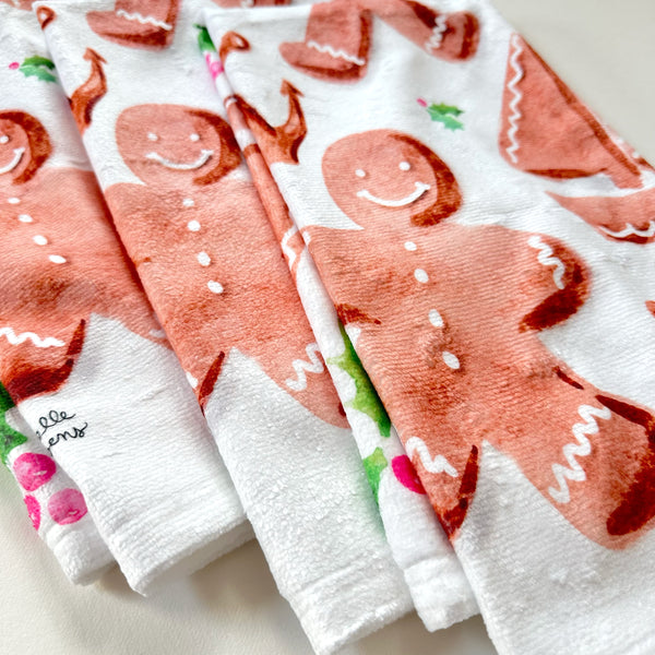 Watercolor Seaside Gingerbread Cookies Hand Towel by Michelle Mospens | Designer Dish Towel in White