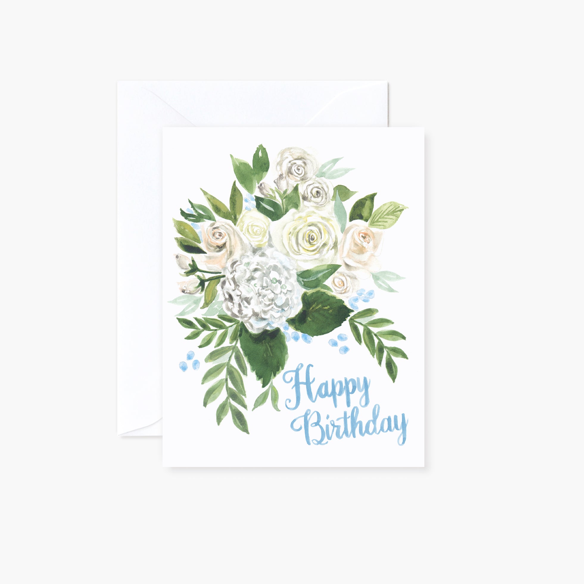 White Posy Happy Birthday Card