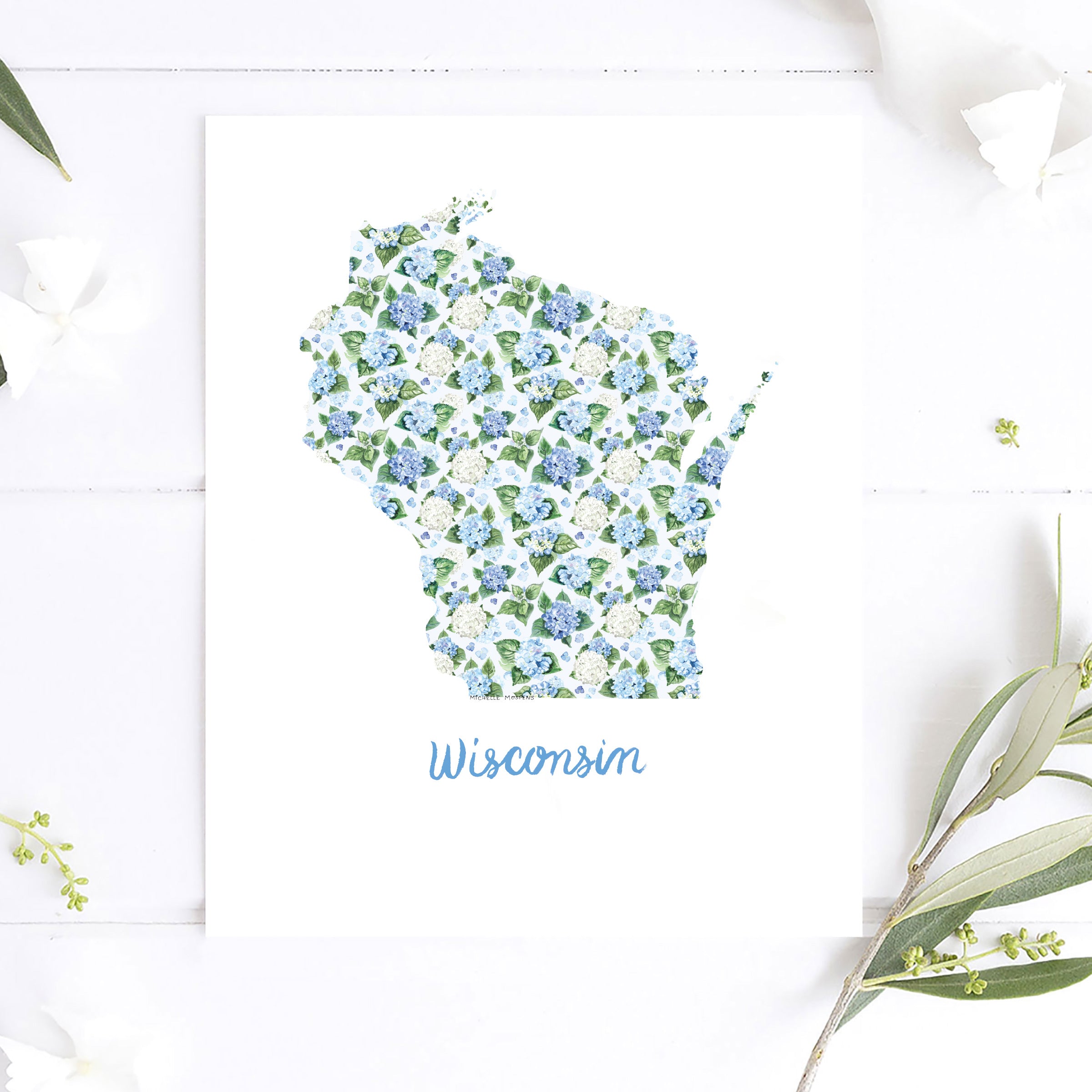 Wisconsin State Watercolor Wall Art Print by Michelle Mospens | Cute Wisconsin Gift