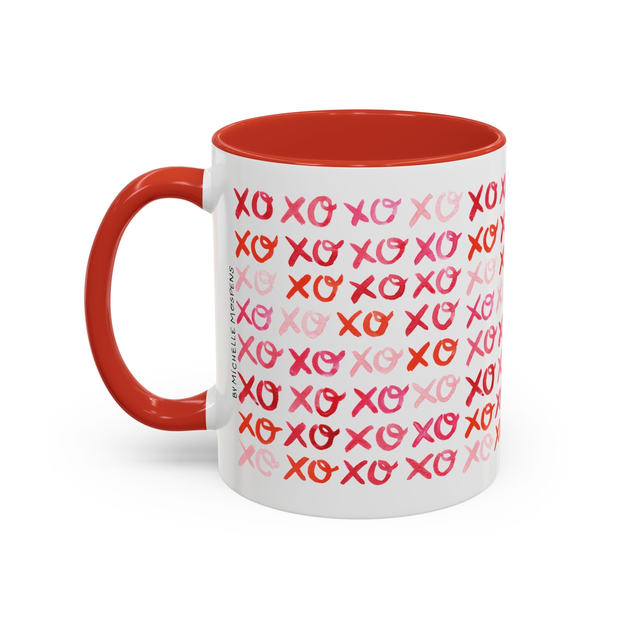 Michelle Mospens Watercolor Hugs and Kisses XOXO Coffee Mug | Valentine Lover Anniversary Gift