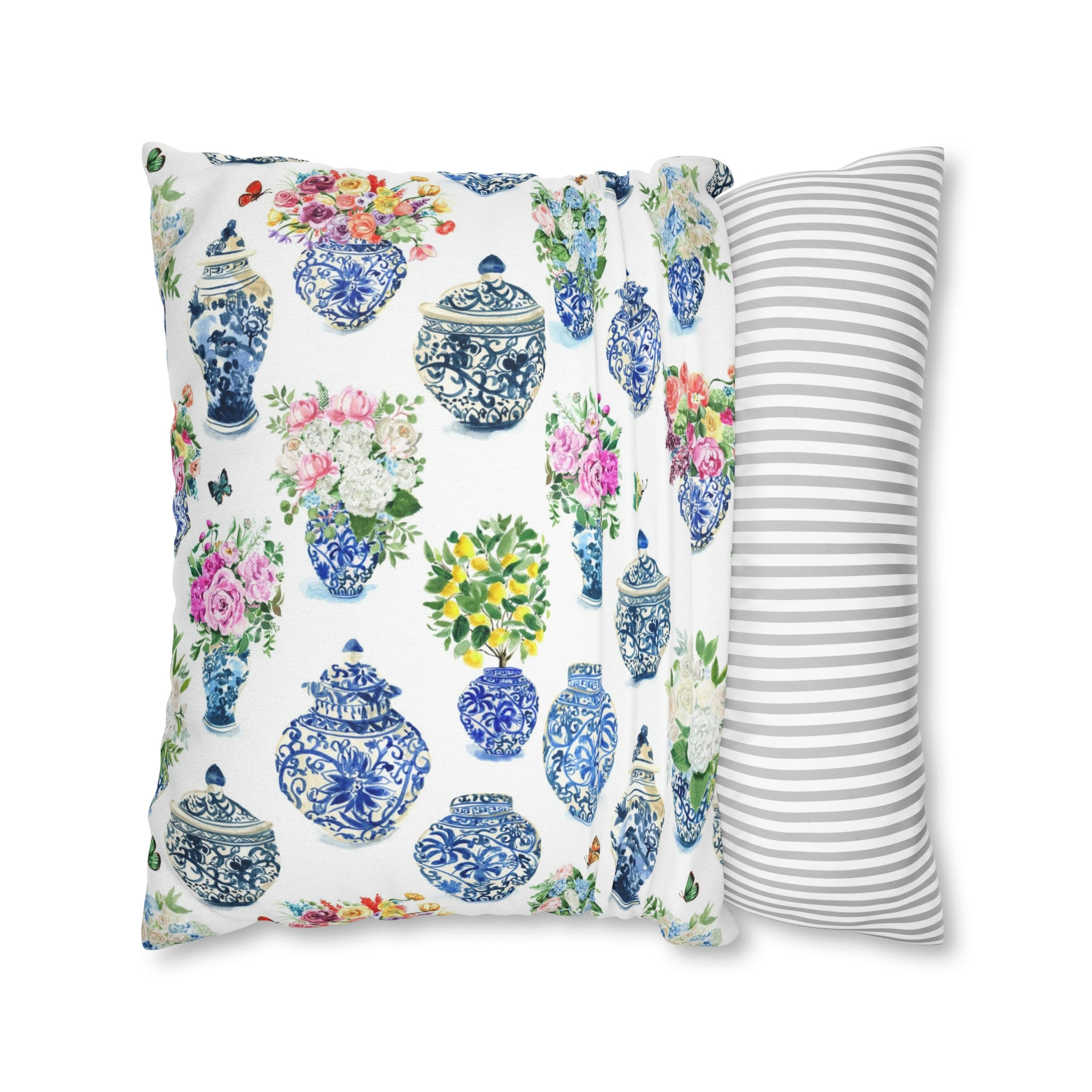 Watercolor Chinoiserie Ginger Jars Decorative Pillow Cover