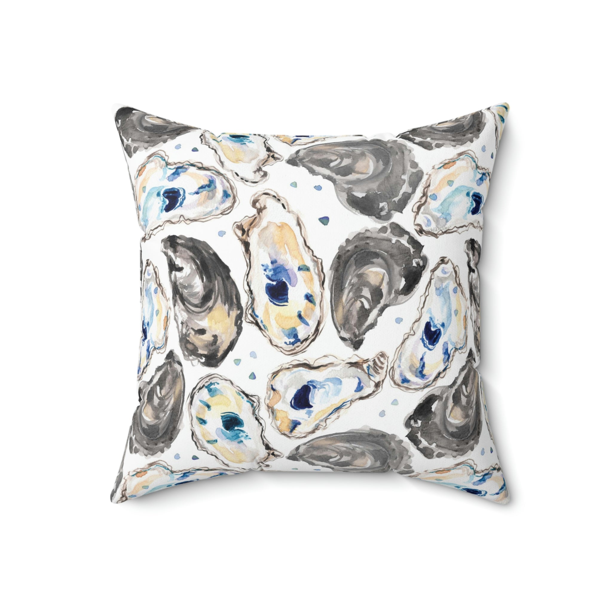 Watercolor Oysters Square Pillow with Coastal Aesthetic