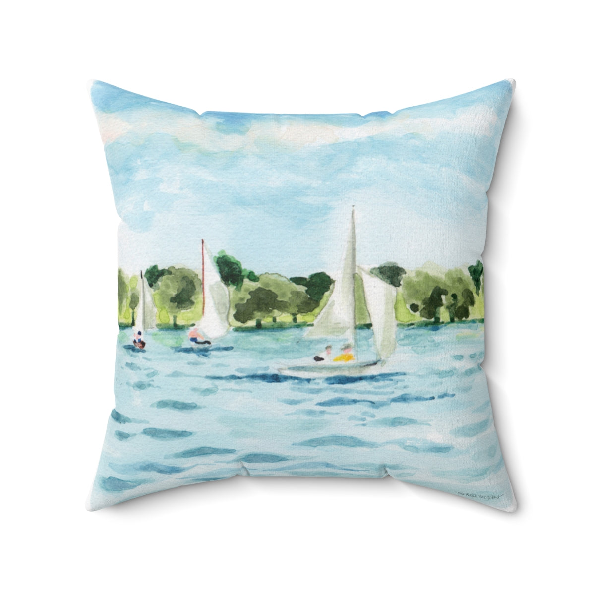 Watercolor Sailing Square Pillow by Artist Michelle Mospens