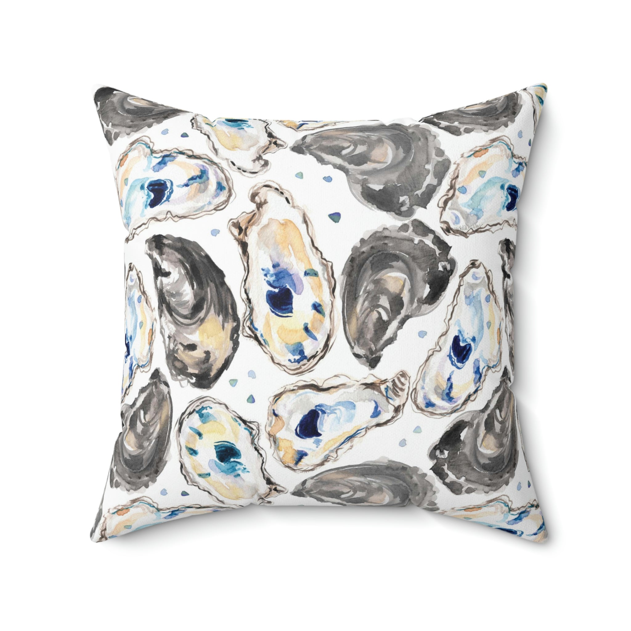 Watercolor Oysters Square Pillow with Coastal Aesthetic