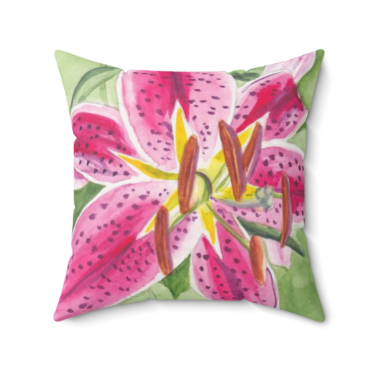 Watercolor Stargazer Lily Bloom Square Pillow