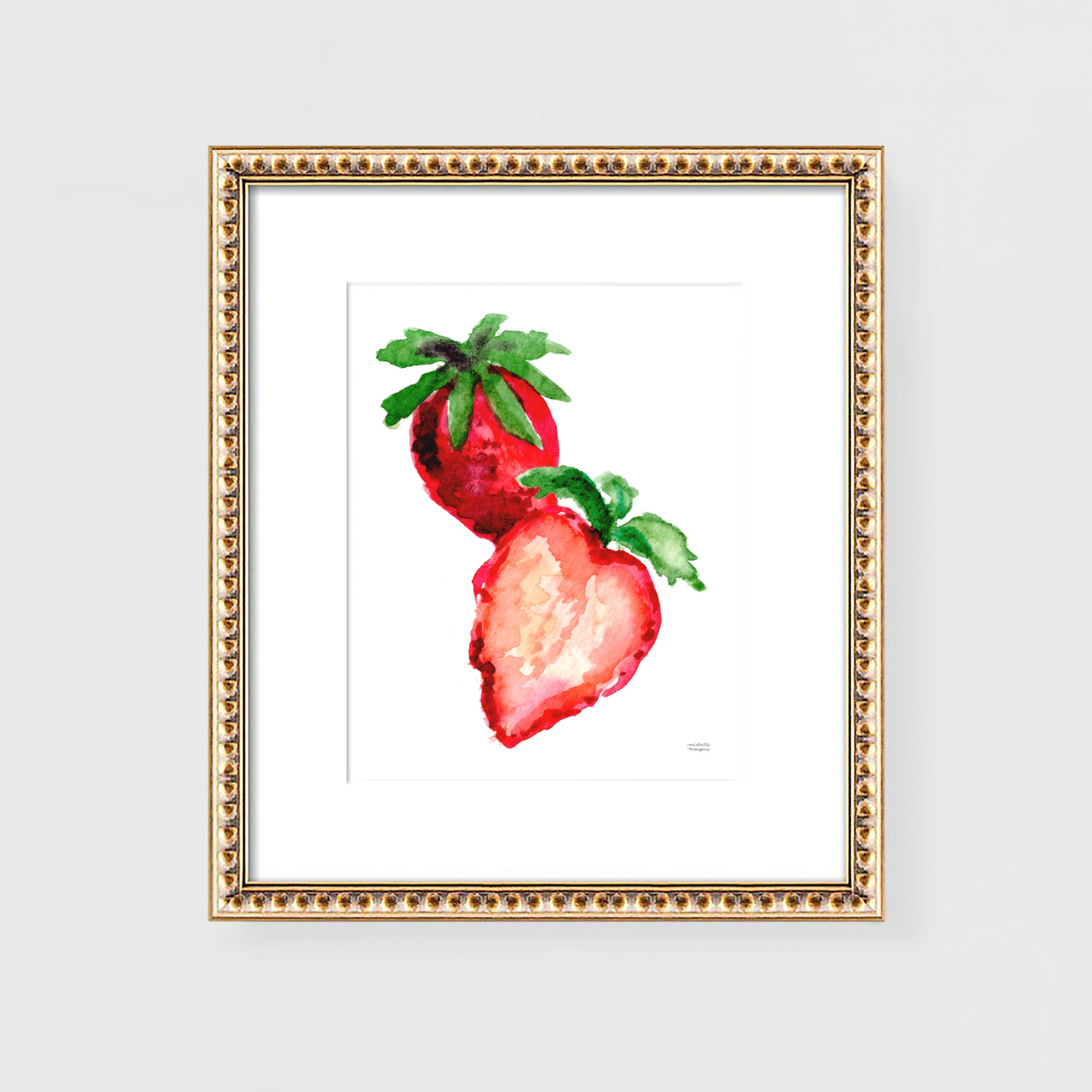 Watercolor Stawberries Wall Art Print Unframed