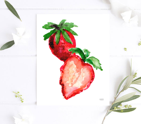 Watercolor Stawberries Wall Art Print Unframed