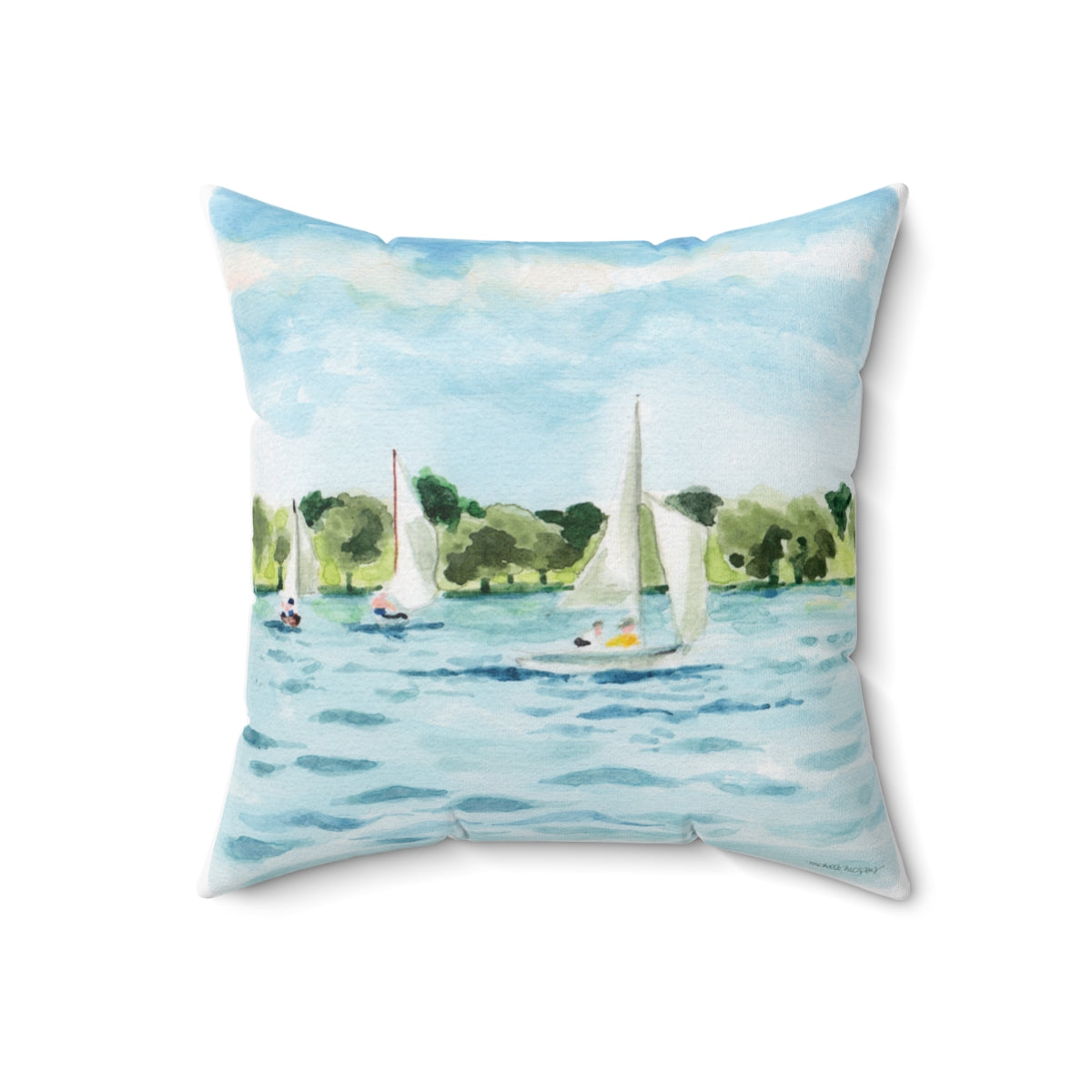 Watercolor Sailing Square Pillow by Artist Michelle Mospens