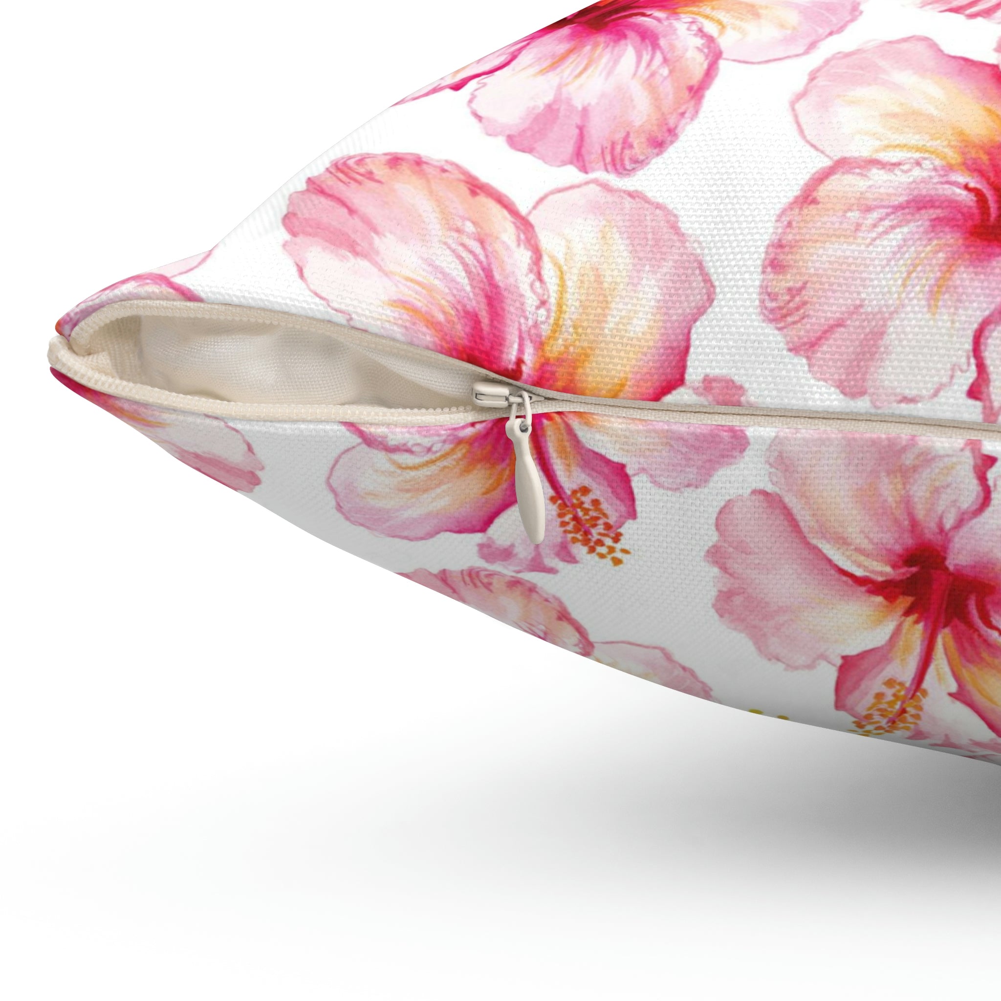 Watercolor Hibiscus Flower Square Pillow with Coastal Aesthetic