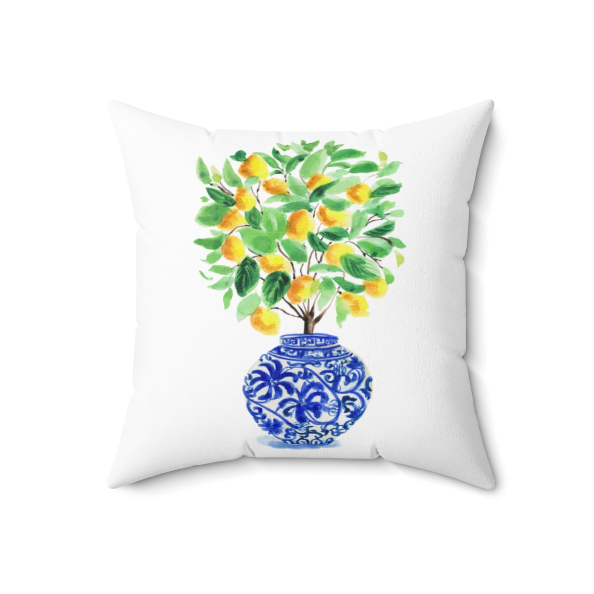 Watercolor Chinoiserie Ginger Jar Topiary Square Pillow with Grandmillennial Aesthetic