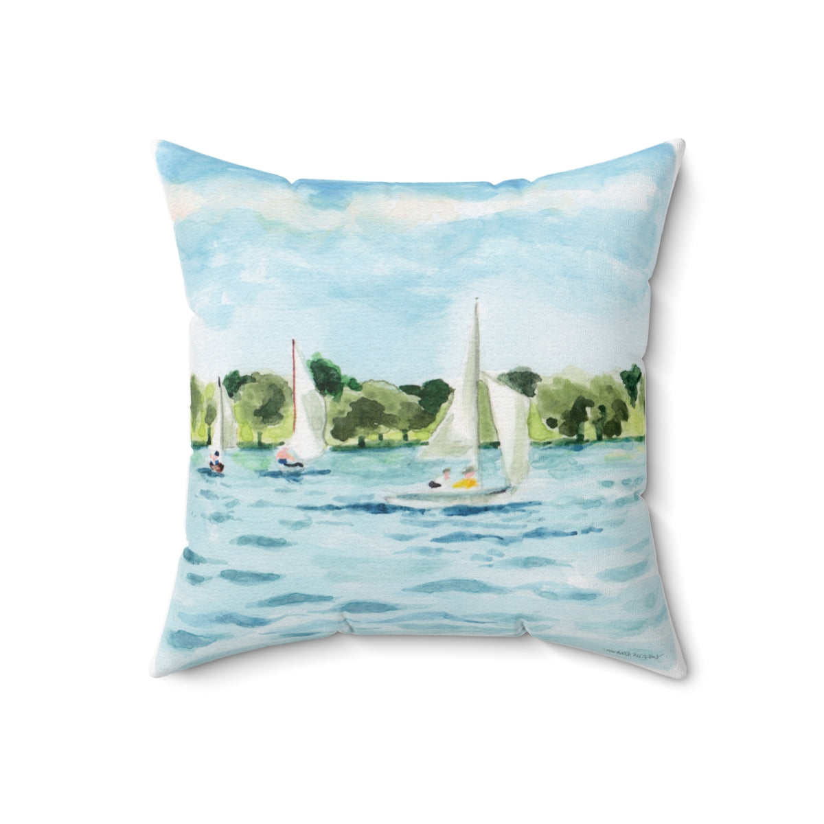Watercolor Sailing Square Pillow by Artist Michelle Mospens