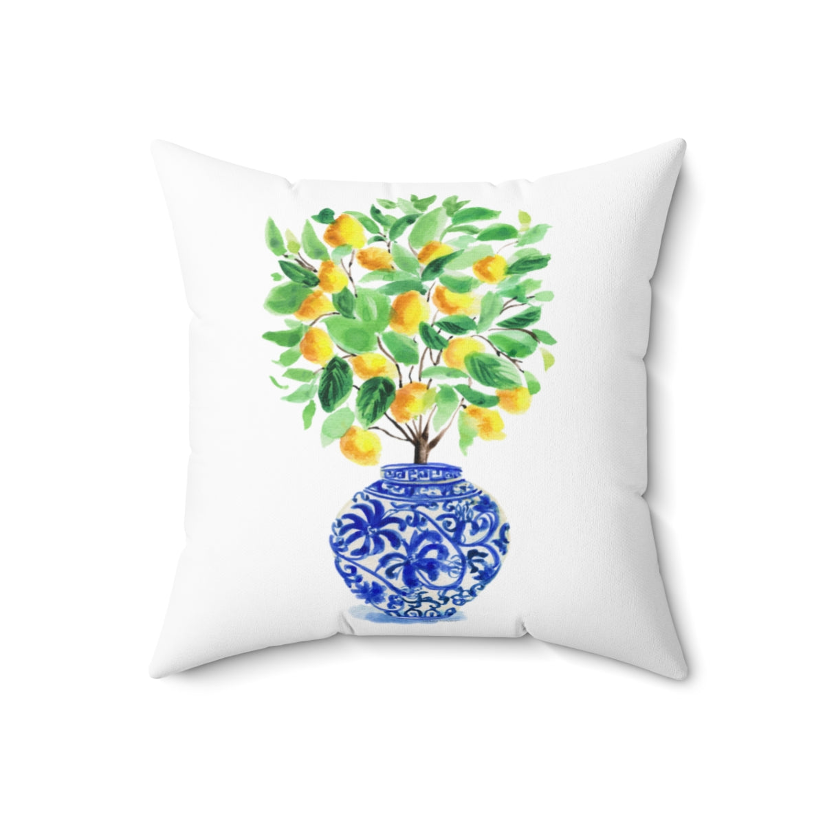 Watercolor Chinoiserie Ginger Jar Topiary Square Pillow with Grandmillennial Aesthetic