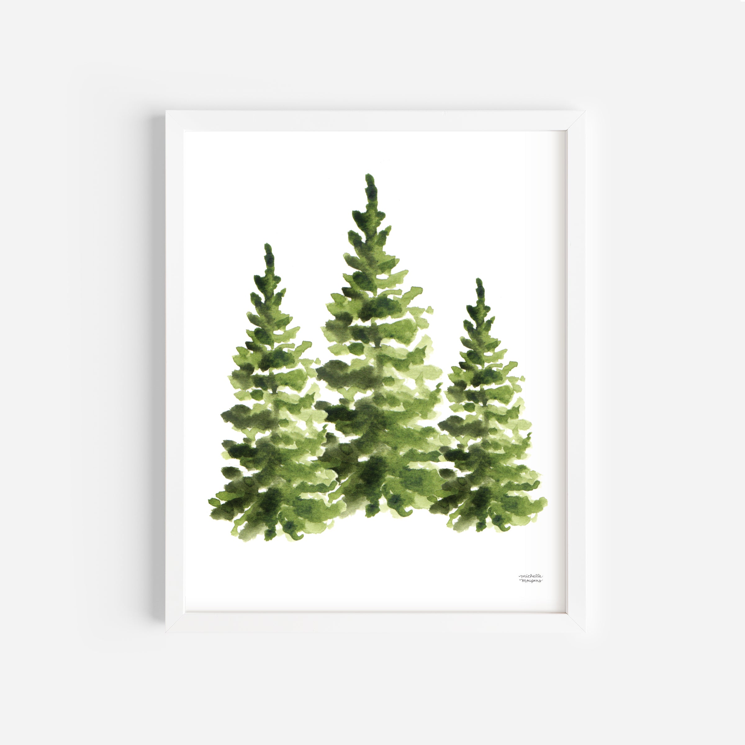 Watercolor Evergreen Pine Trees Wall Art Print