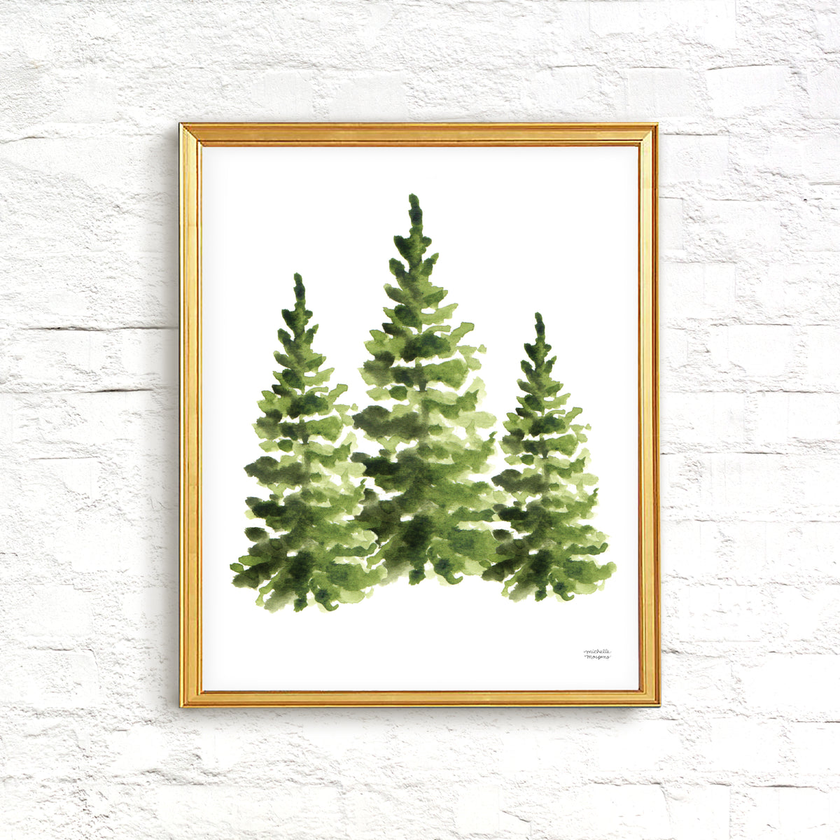 Watercolor Evergreen Pine Trees Wall Art Print by Michelle Mospens