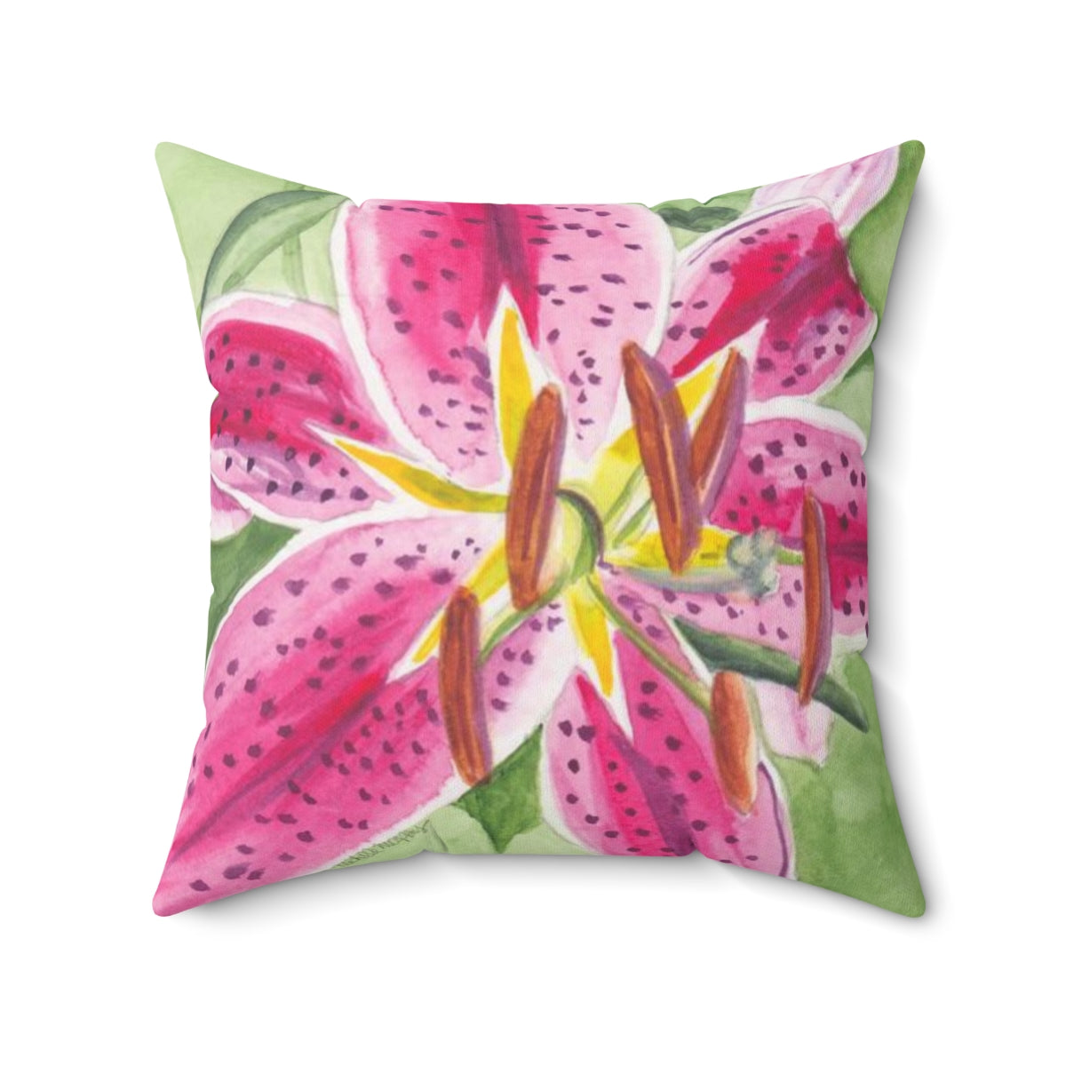 Watercolor Stargazer Lily Bloom Square Pillow