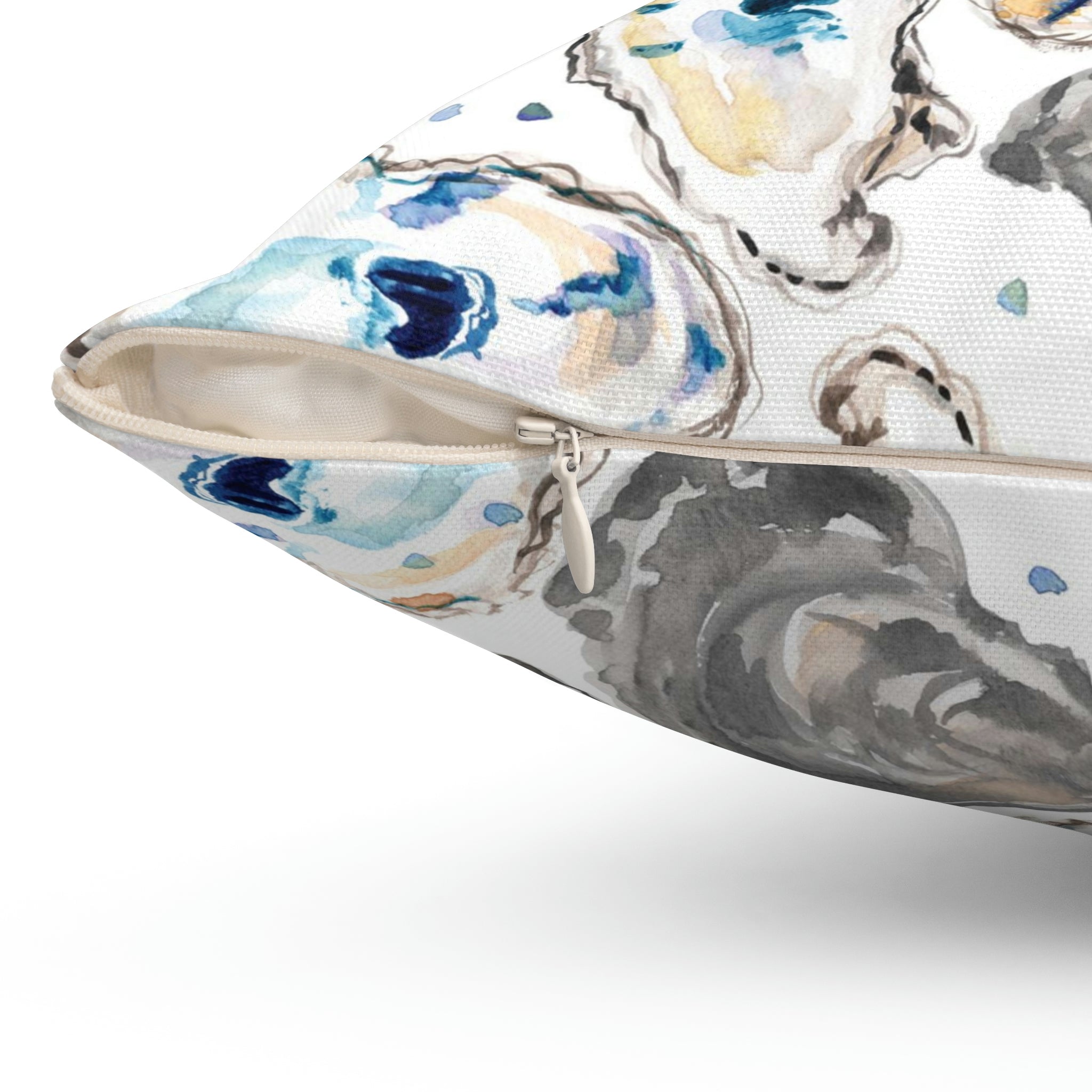 Watercolor Oysters Square Pillow with Coastal Aesthetic