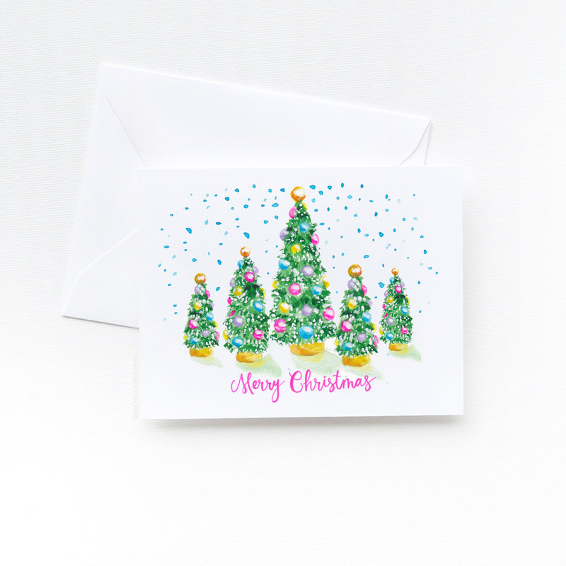 Watercolor Christmas Trees Merry Christmas Card