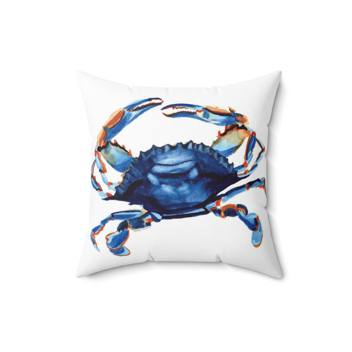 Watercolor Nautical Blue Crab Coastal Square Pillow