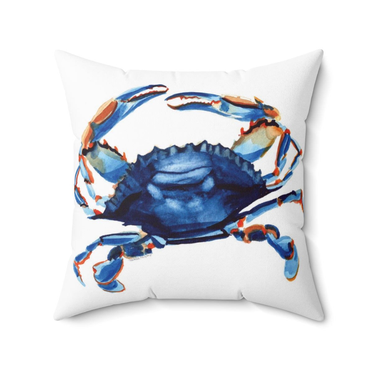 Watercolor Nautical Blue Crab Coastal Square Pillow