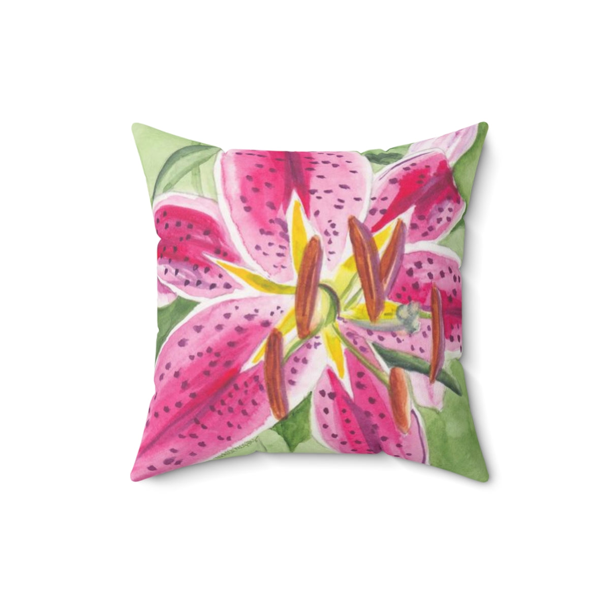 Watercolor Stargazer Lily Bloom Square Pillow