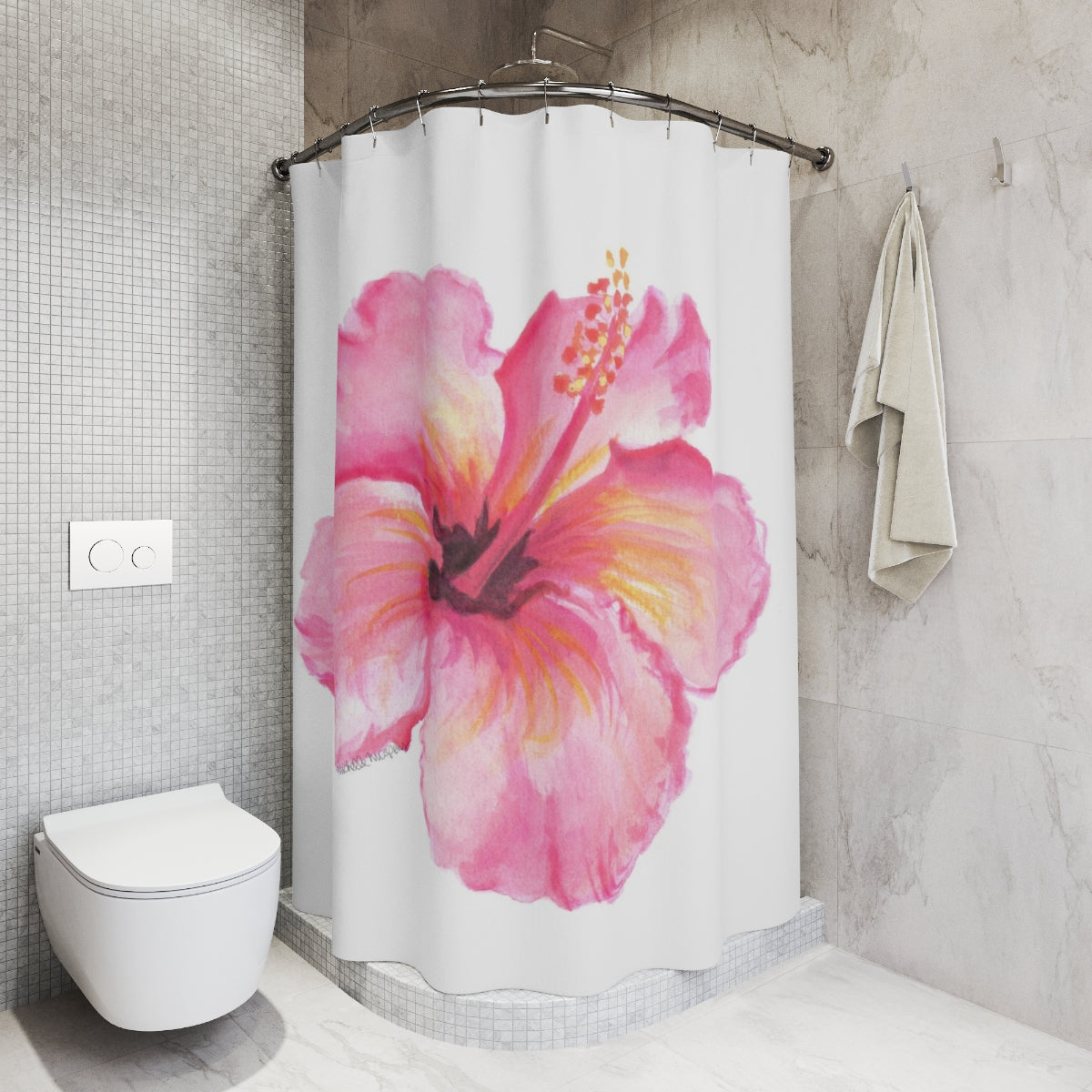 Watercolor Hibiscus Polyester Shower Curtain